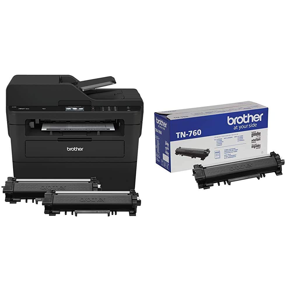 Brother MFCL2750DWXL Wireless Monochrome Laser All-in-One Printer with Scanner, Copier & Fax | 2-Year Printing Supply | High-Yield TN760 Black Toner | Ideal for Home Office & Small Business Printing Needs
