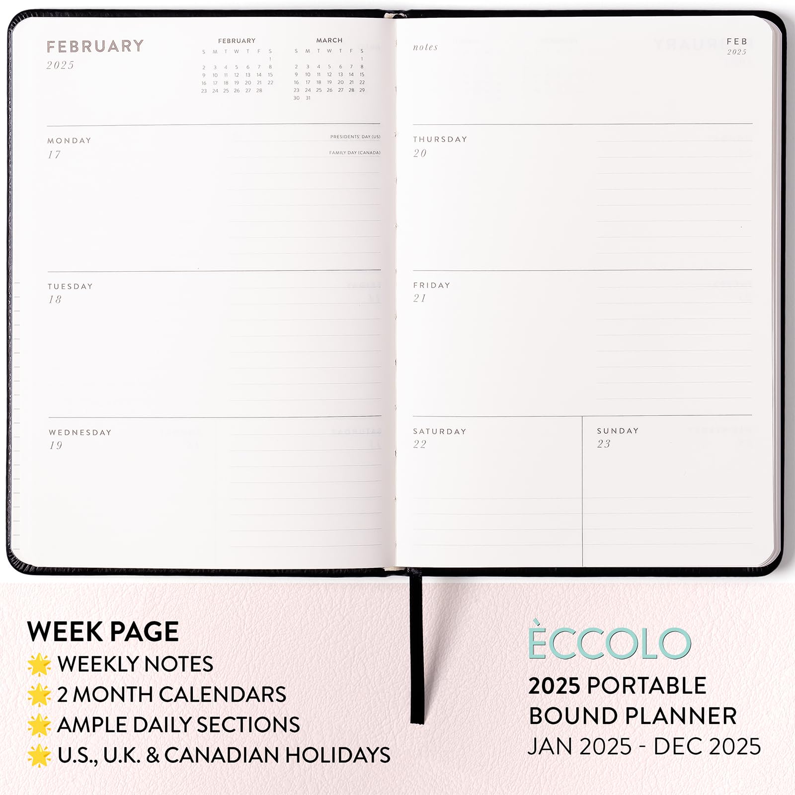 2025 Eccolo 12-Month Hardcover Planner - Yearly, Monthly & Weekly Organizer - Portable 5.25