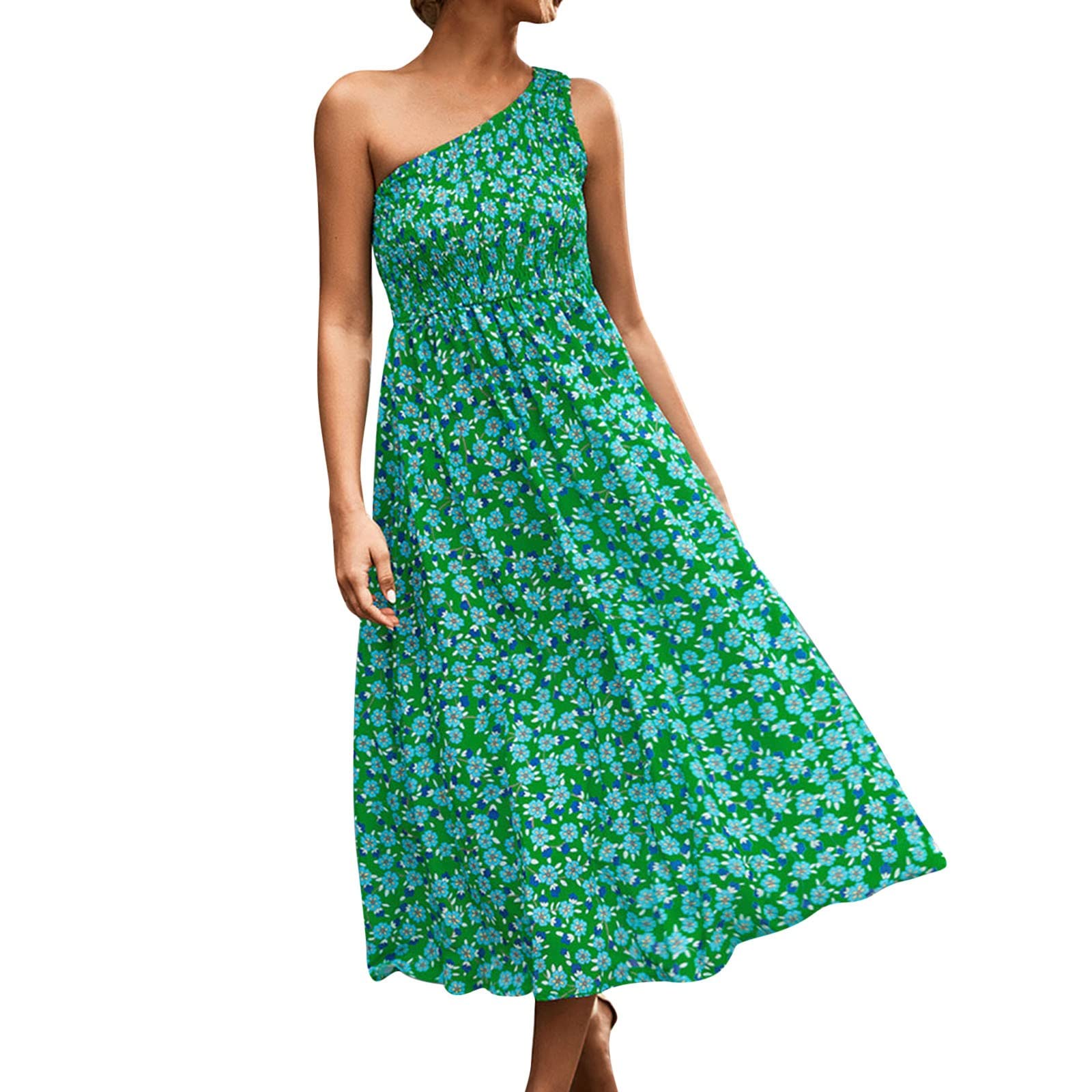 2023 Women's Summer Floral Dresses - Casual One Shoulder Sleeveless Ruffled Dress for Beach Vacation, Party & Date Night | Trendy Knot Design