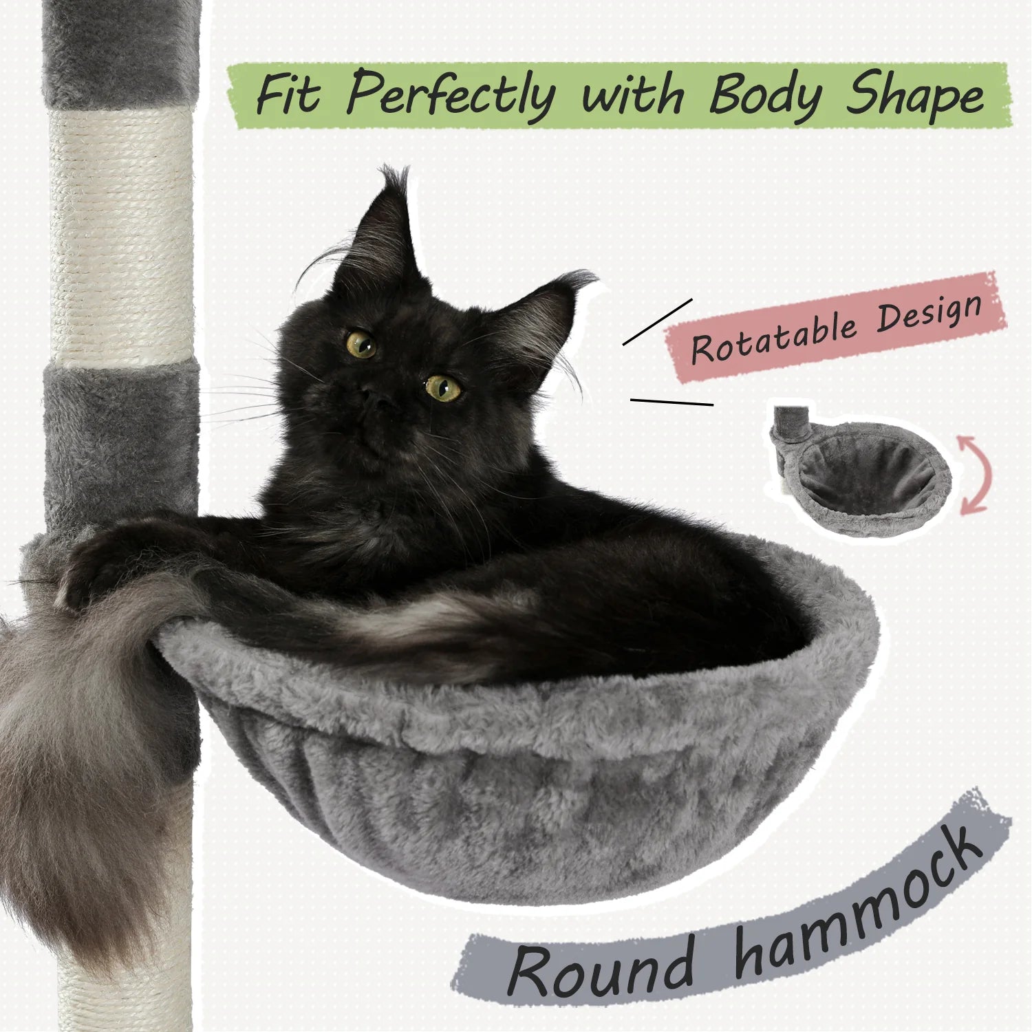 Adjustable Floor to Ceiling Cat Tree with Perch & Scratching Post - Grey - Perfect for Small Spaces & Apartment Living for Cats