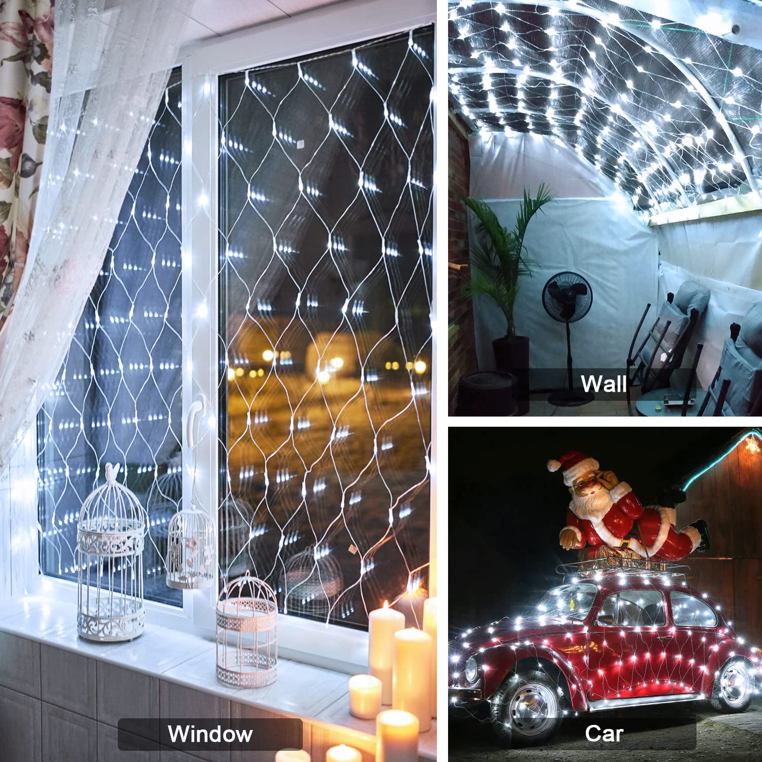 JMEXSUSS 360 LED Christmas Net Lights Outdoor - 12ft x 5ft Waterproof Mesh Lights for Bushes, Trees & Shrubs - 8 Lighting Modes with Connectable Design (Transparent Wire) - Perfect for Holiday Decorations, Garden Parties & Winter Landscaping