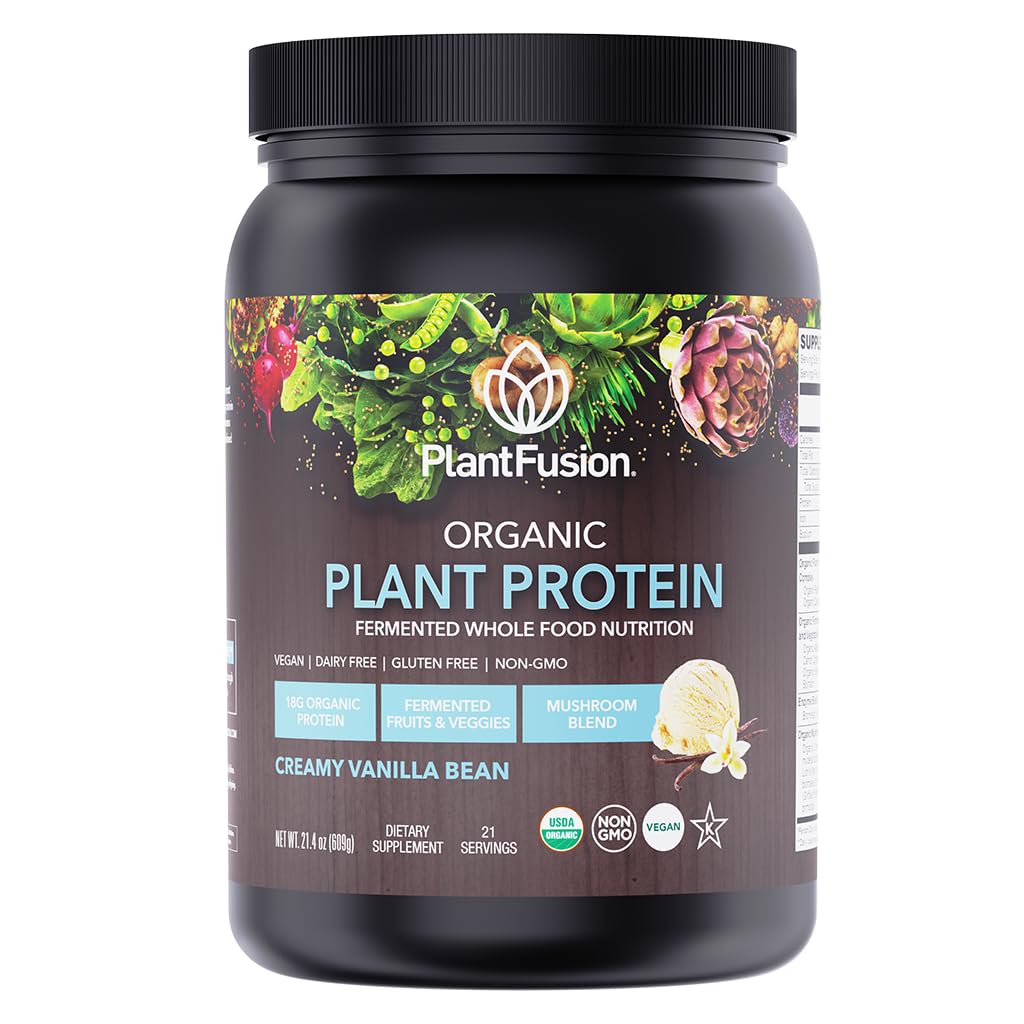 Organic Vegan Protein Powder - Plant-Based Protein with Superfoods, Enzymes & Probiotics - USDA Certified, Non-GMO, Gluten-Free - Vanilla Flavor 18.5oz (21 Servings) - Perfect for Smoothies, Post-Workout Recovery & Healthy Breakfasts