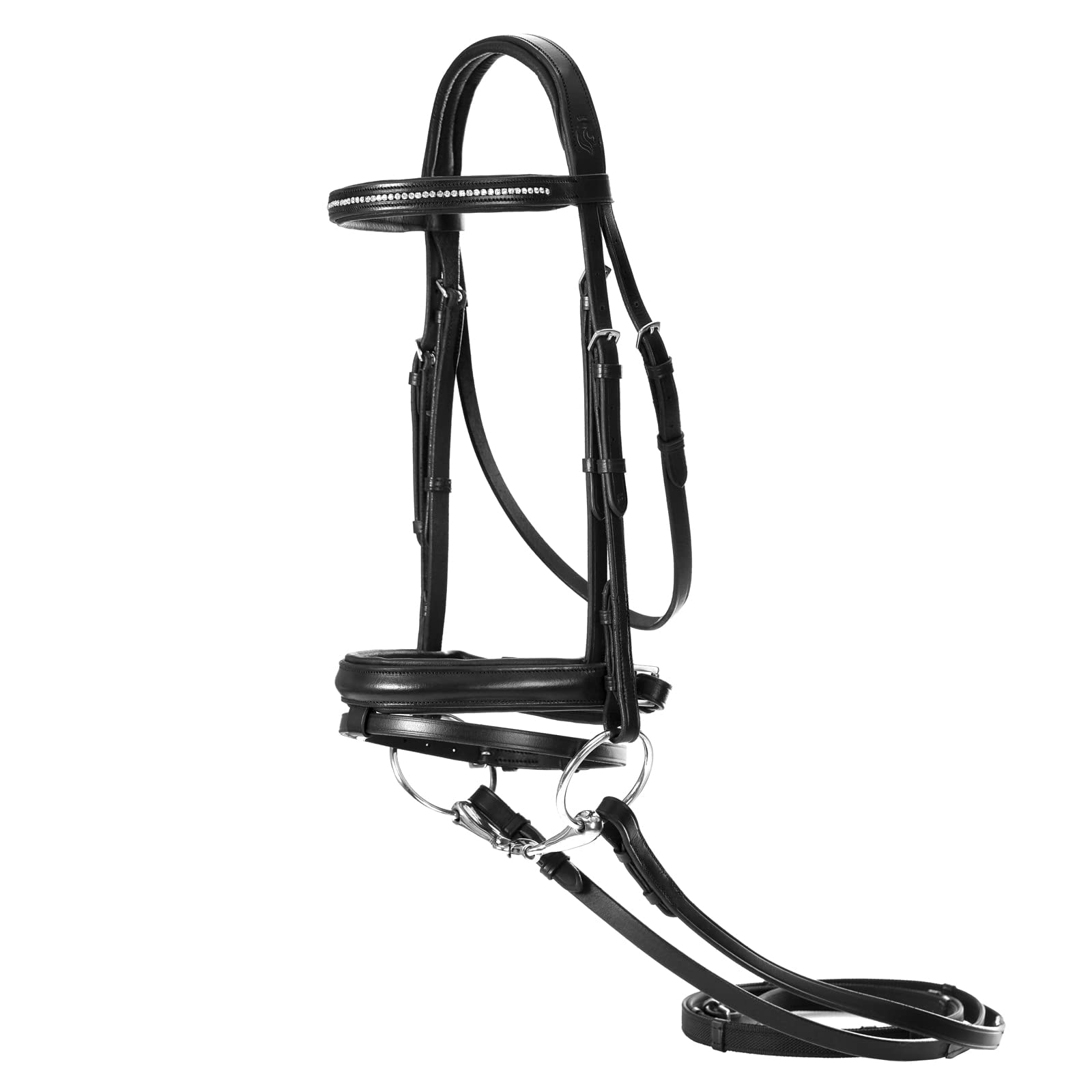 Equinavia Saga Dressage Padded Crank Noseband Horse Bridle with Flash & Reins - Black - Premium Equestrian Gear for Training & Show Jumping