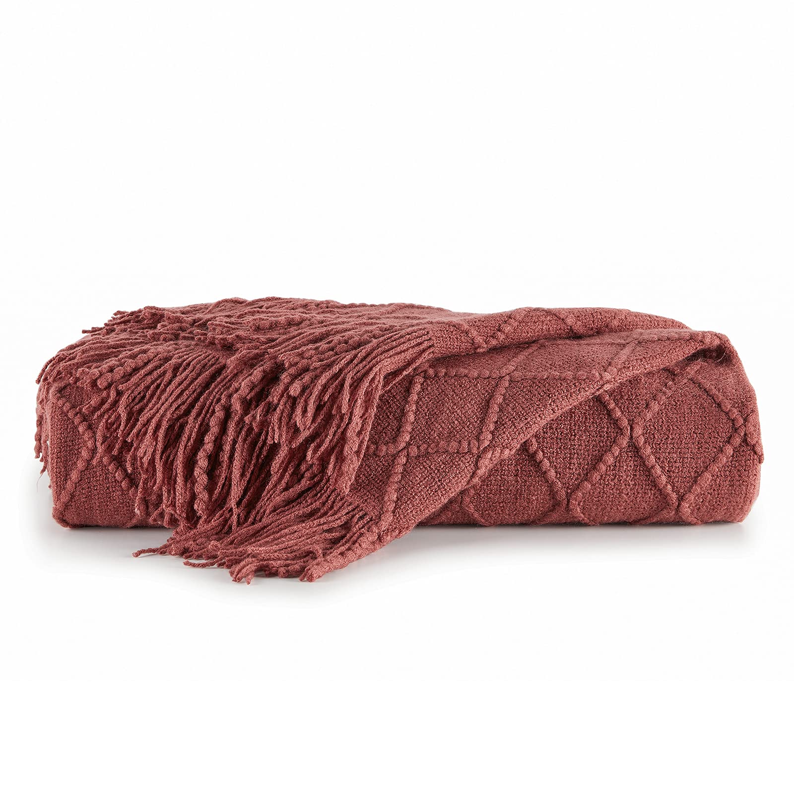 BOURINA Burgundy Throw Blanket 50x60 Inches - Soft Textured Knit Blanket for Sofa, Couch, Bed - Cozy Decorative Blanket for Living Room, Bedroom, Office & Travel