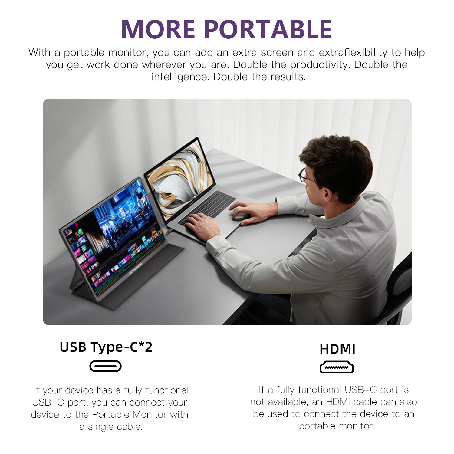 16 Inch Portable Monitor - 2.5K 120Hz QHD IPS Matte Screen with USB-C & HDMI, Ultra Bright Eye Care Display for Laptop, PC, MAC, Phone, Nintendo Switch, PS5, Xbox - Perfect for Office Work, Gaming & Travel