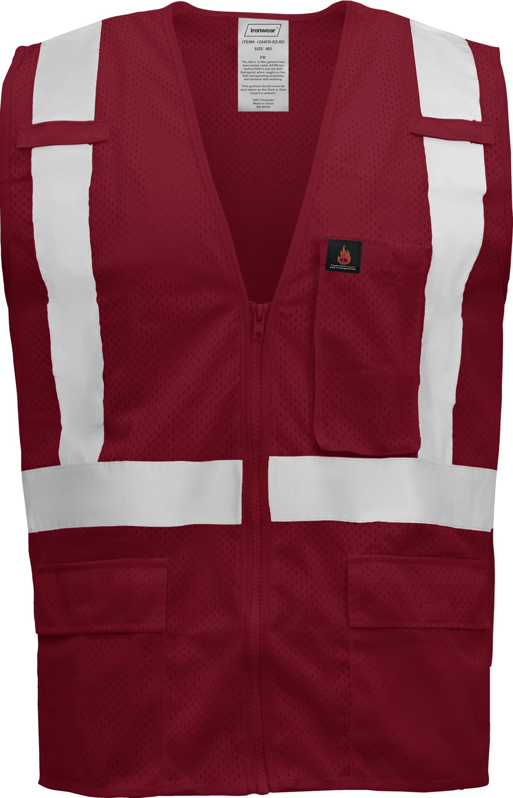 Ironwear 1284 Class 2 Polyester Safety Vest with Zipper & Radio Clips - High Visibility Reflective Work Vest for Construction, Road Crew & Emergency Responders