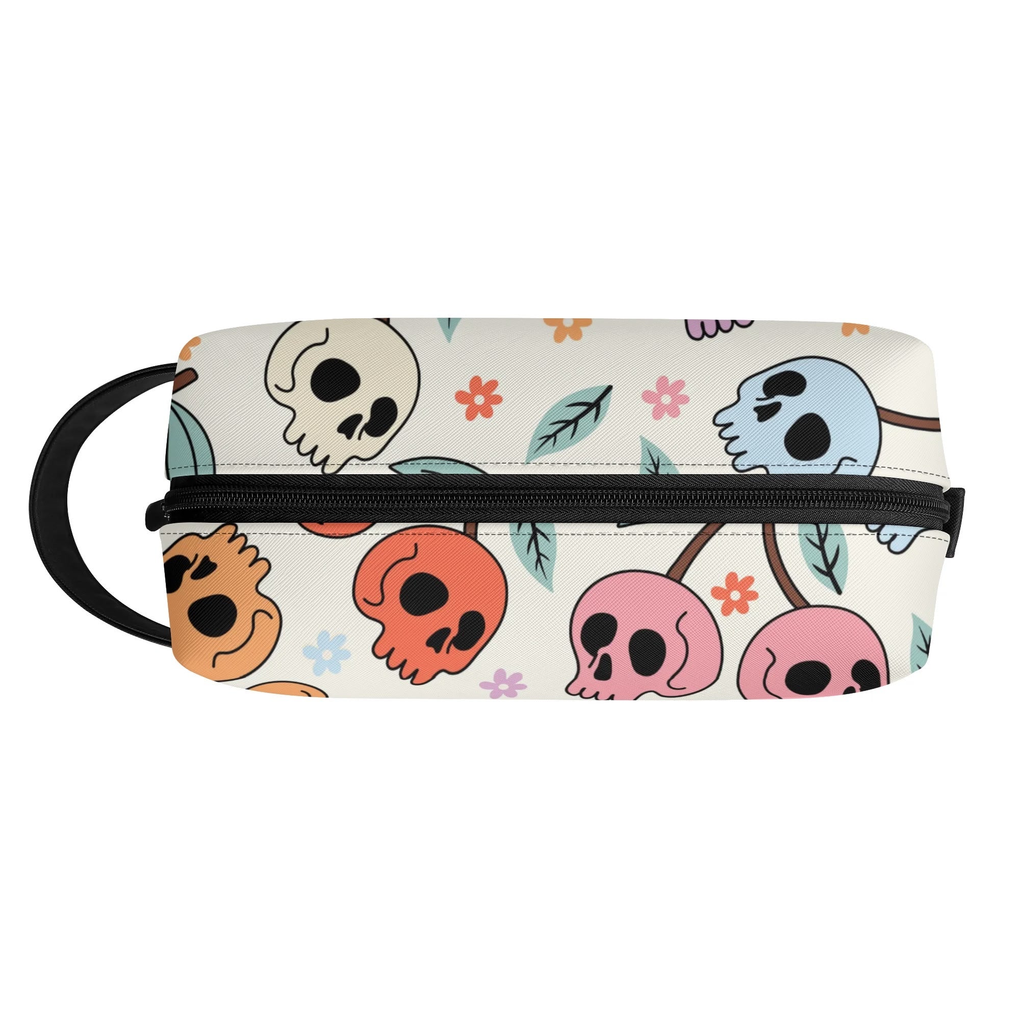 Vintage Cherry Skull Print Leather Toiletry Bag for Women & Men - Waterproof Cosmetic Makeup Travel Organizer (Perfect for Gym, Camping, Beach Trips & Weekend Getaways)
