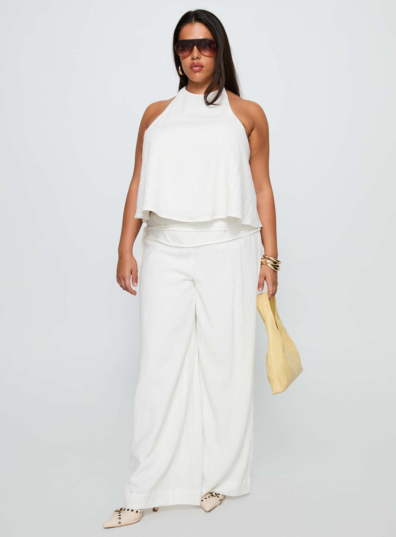 Aquaria Women's Halter Neck Linen Blend Top - Breathable Summer White Blouse for Beach, Vacation & Casual Wear