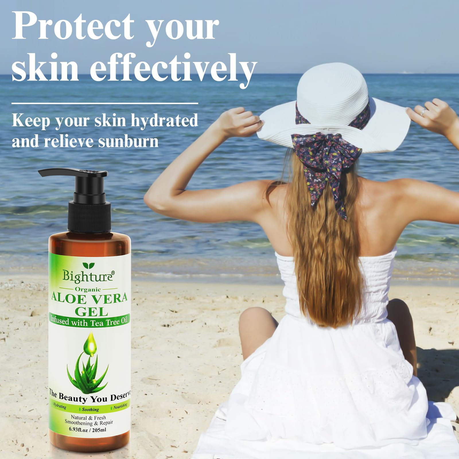 Organic Aloe Vera Gel with Tea Tree Oil for Face & Body Care | Freshly-Cut Aloe Gel for Skin, Scalp & Hair Hydration | Soothing Moisturizer for Sunburn Relief & After-Sun Care | 6.93 oz | Perfect for Sunburn Treatment, Daily Skincare & Hair Conditioning