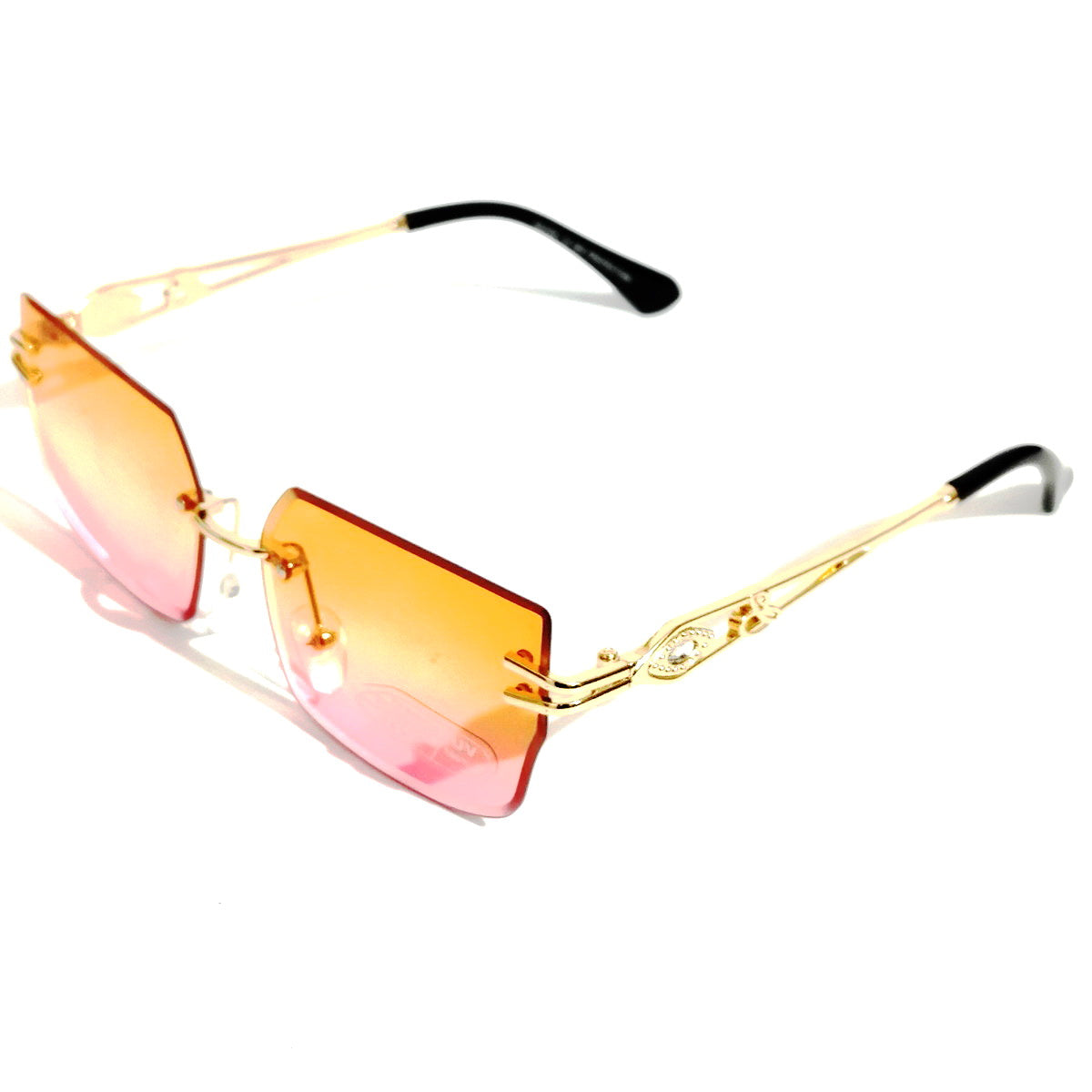 Yellow Pink Gradient Rimless Sunglasses for Women - UV400 Protection Fashion Sunglasses - Perfect for Beach, Driving & Outdoor Activities