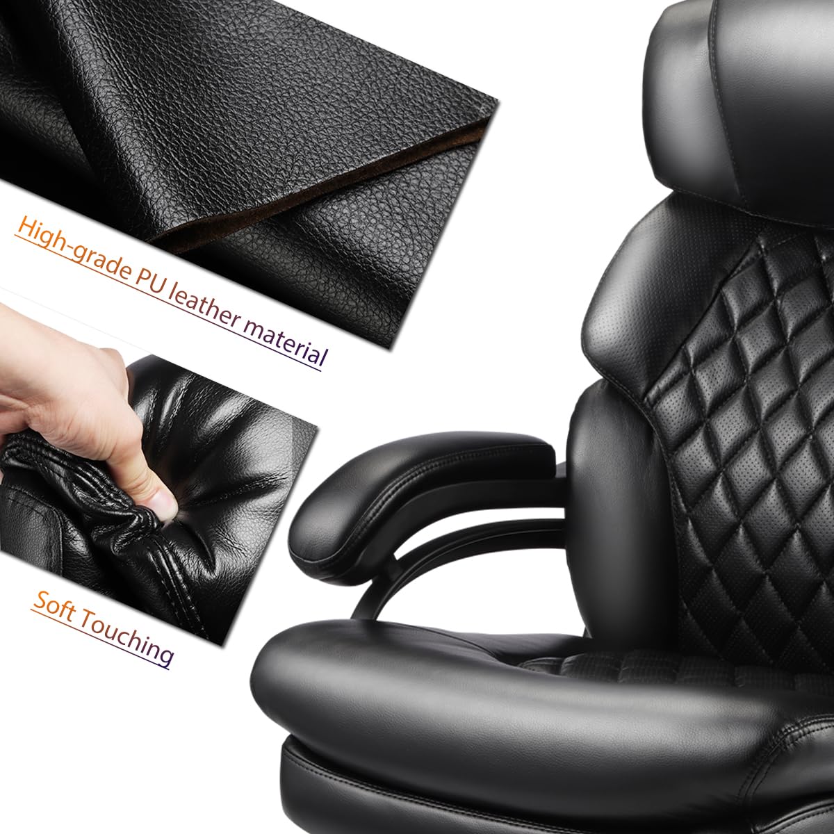 500lbs Heavy Duty Big and Tall Office Chair - Executive Ergonomic Computer Desk Chair with 360° Swivel & Large Casters for Heavy People - Oversized Home Office Chair (Black) - Perfect for Large Workspaces, Gaming Setups & Professional Environments