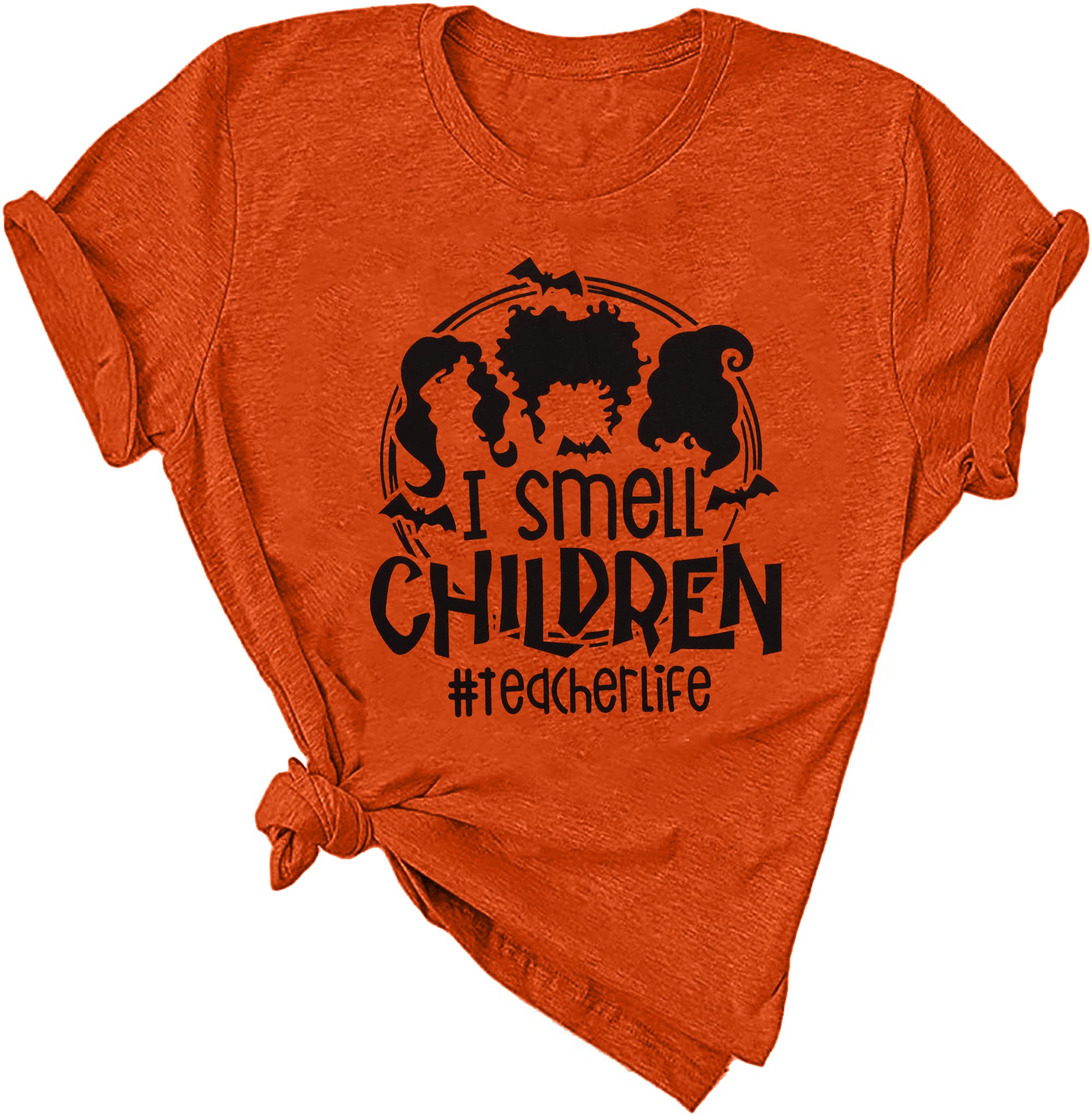 FLOYU Halloween T-Shirt for Women - Sanderson Sisters 'I Smell Children' Funny Graphic Print Tee | Casual Teacher Tops & Halloween Costume Party Outfit