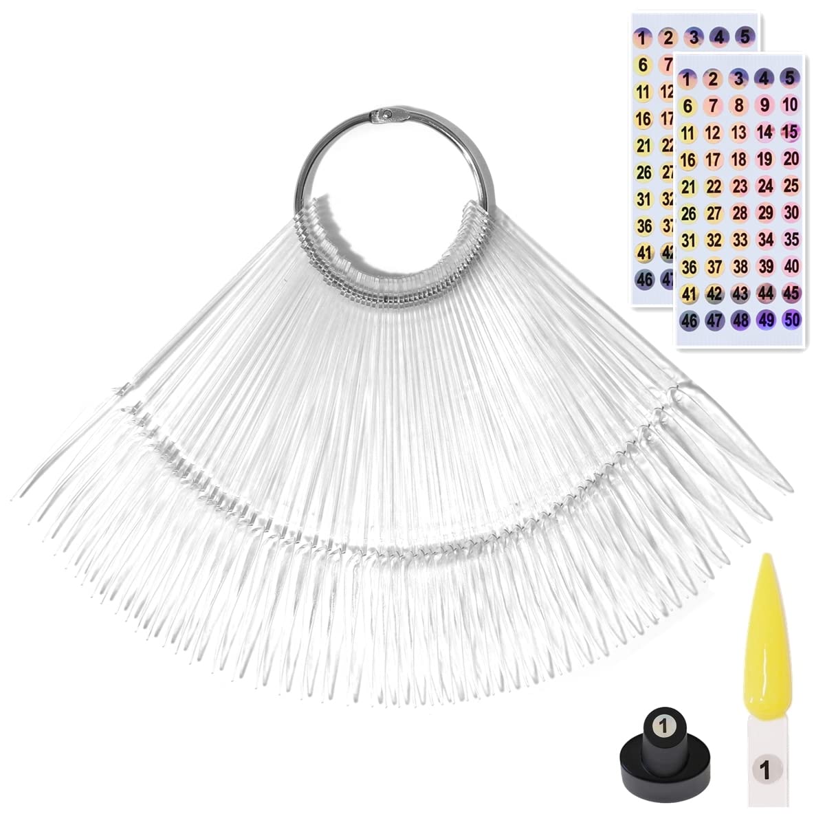 50pcs Clear Nail Swatch Sticks with Number Stickers - Professional Nail Color Display Stiletto Tips for Nail Techs & Salon - Perfect for Nail Art Practice, Color Matching & Client Consultations