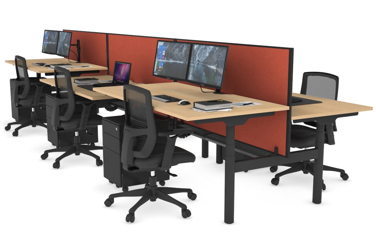 Flexi Premium Height Adjustable 6-Person H Bench Workstation - Black Frame [1200L x 800W with Cable Management] - Ideal for Office, Coworking Spaces & Home Offices