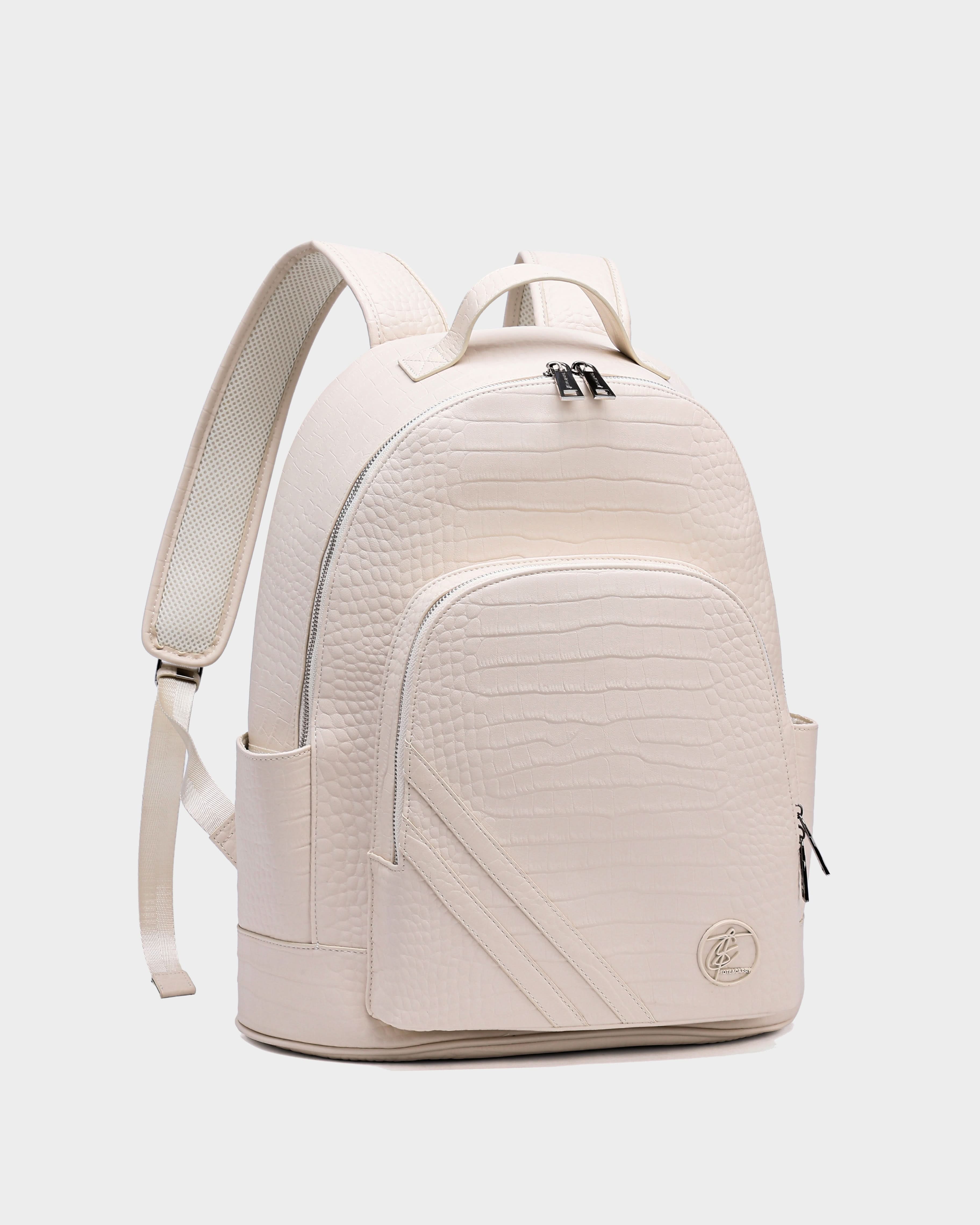 Premium Genuine Leather Backpack in Cream White - Stylish & Durable Travel Laptop Bag for Work, College & Outdoor Adventures