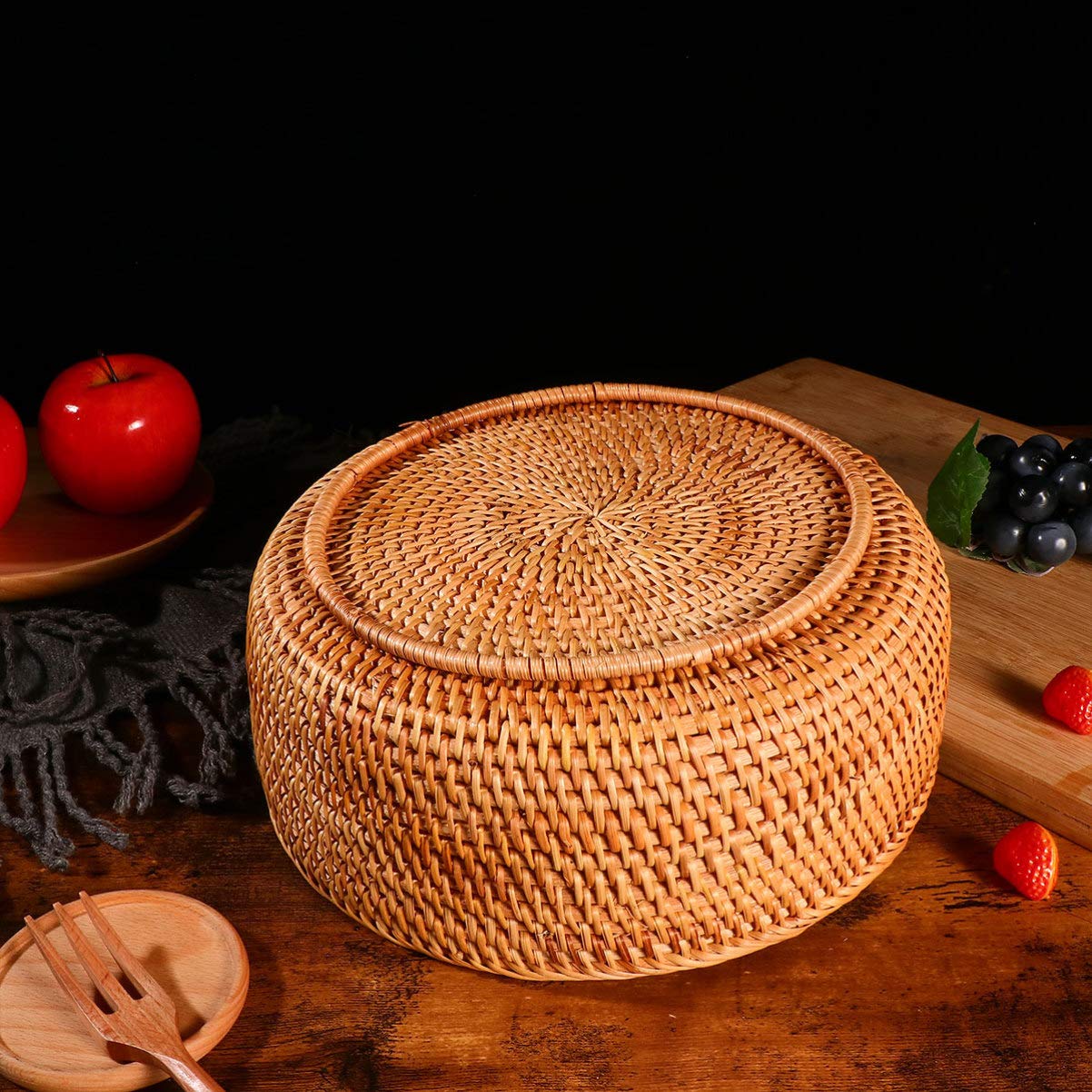 1pc Hemoton Rattan Woven Storage Basket - Multi-Purpose Box Organizer for Fruits, Sundries & Home Decor | Perfect for Kitchen, Bathroom & Living Room Organization