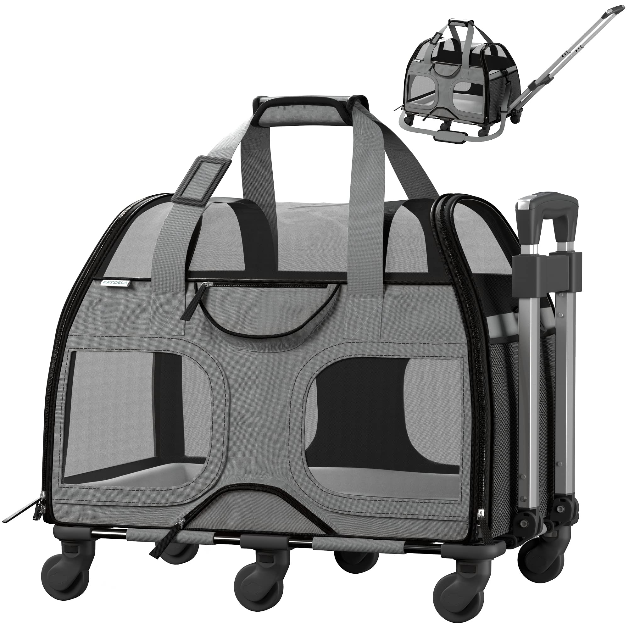 Katziela Airline Approved Pet Carrier for Small Dogs & Cats - Soft-Sided TSA Compliant Travel Bag for Airplanes (Gray/Black) - Perfect for Air Travel, Vet Visits & Road Trips