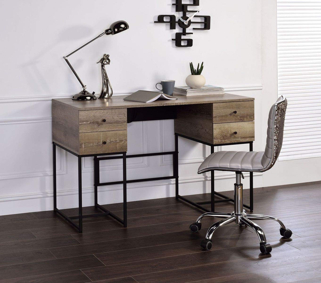 LUKYRA Modern Writing Desk with Drawers - Rustic Oak & Black Home Office Computer Desk, Study Desk with Storage | Perfect for Small Spaces, Remote Work & Student Dorm Rooms