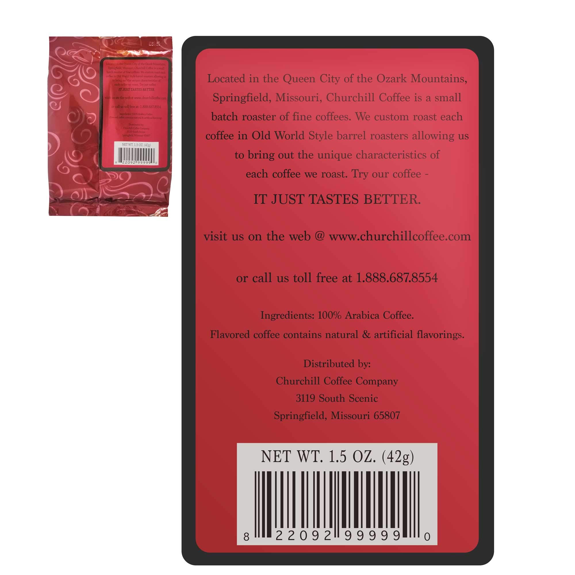 Churchill Coffee Chocolate Mint Flavored Ground Coffee - 10 Portioned Packs (1.5 oz Each) - Perfect for Office, Home Brewing & Gift Giving