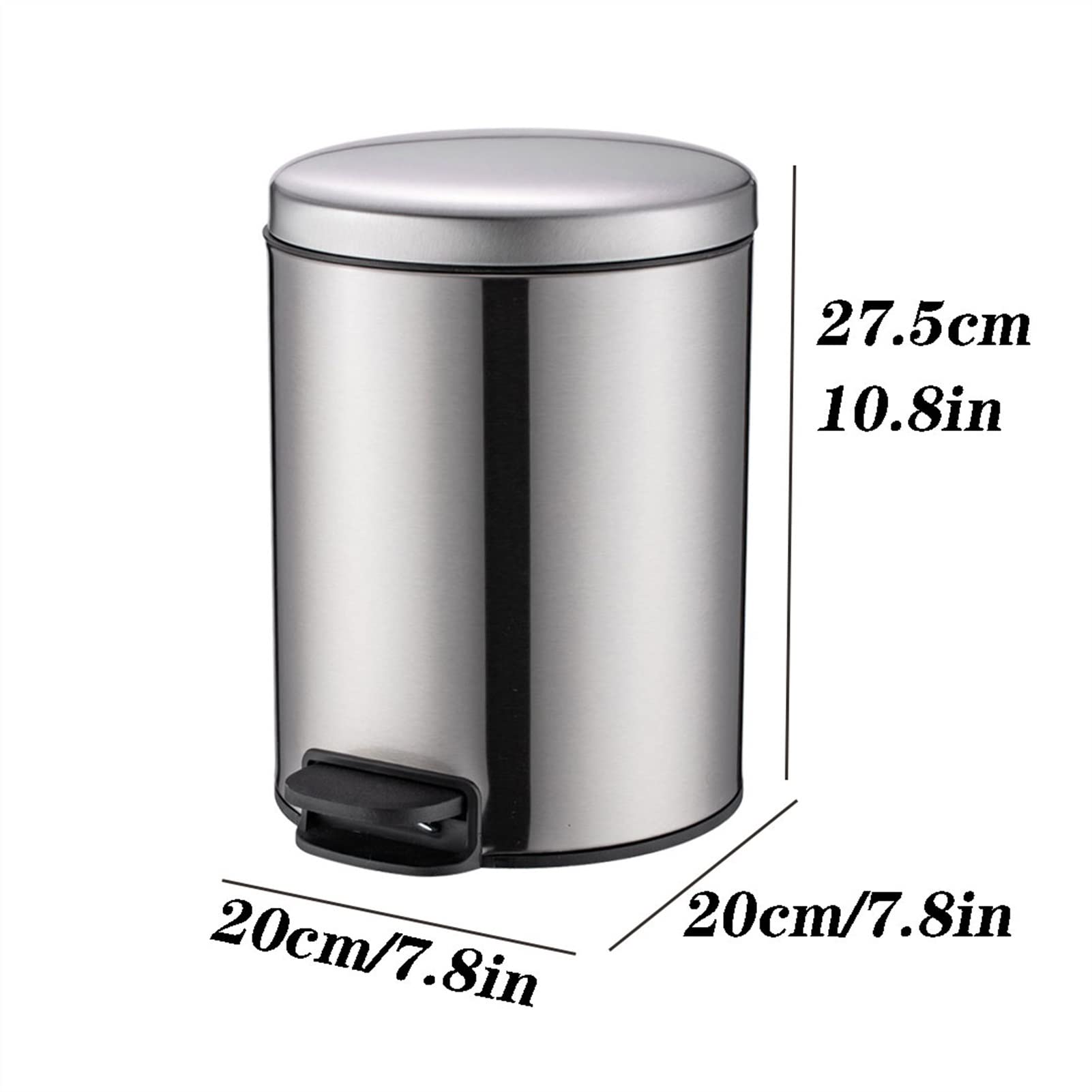 Stainless Steel Foot Pedal Trash Can 5L/7L/12L - Round Bathroom, Kitchen & Living Room Garbage Bin with Hands-Free Operation - Perfect for Home, Office & Dorm Use (Size: 5L)