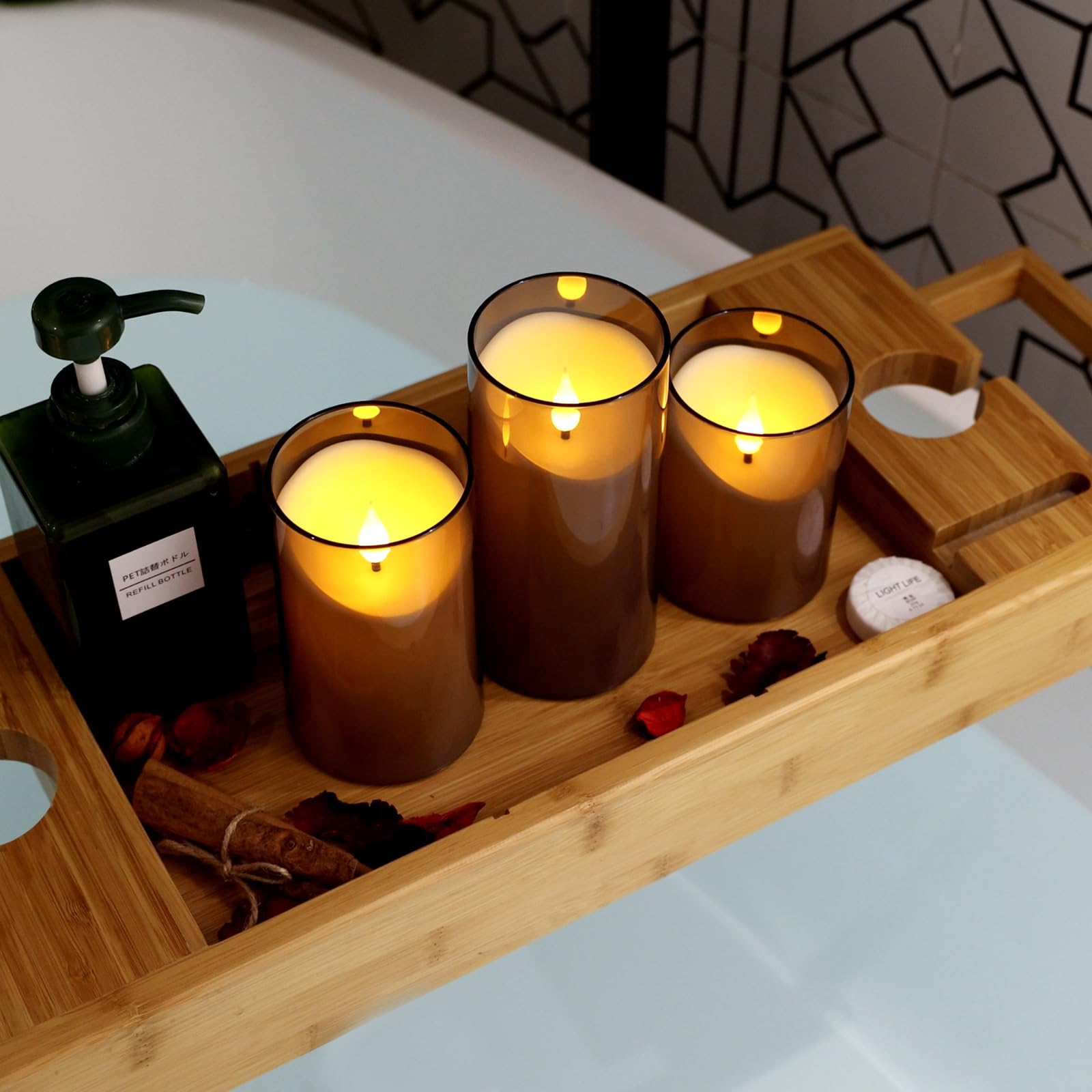 NURADA Flameless LED Candles with Remote & Timer - 3D Wick Battery Operated Unbreakable Acrylic Pillar Candles Set (3-Pack, Grey) for Home Decor, Wedding, Romantic Dinner & Holiday Ambiance Lighting