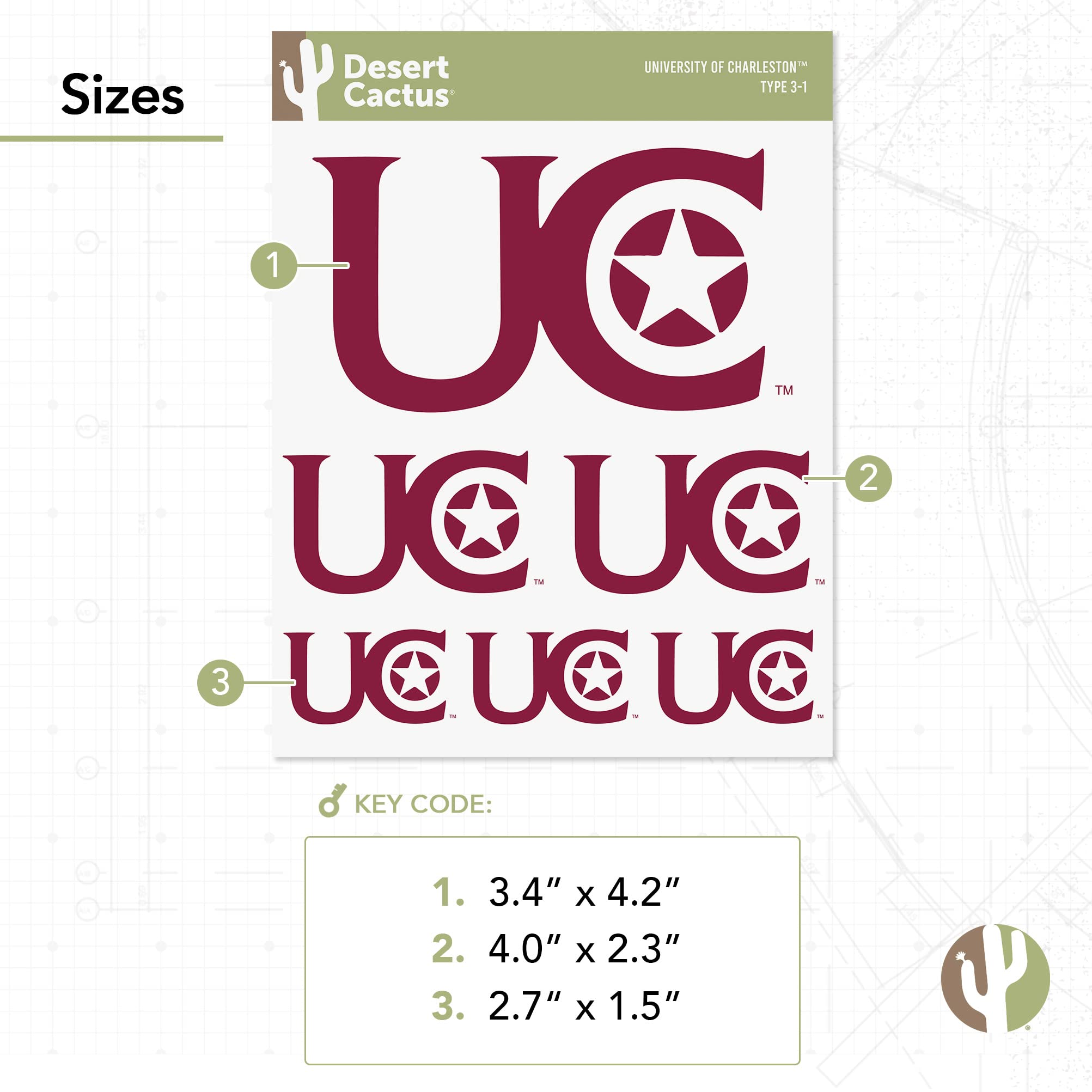 University of Charleston UC Golden Eagles Vinyl Decals - Desert Cactus Design - Waterproof Stickers for Laptop, Water Bottle, Car & Scrapbook - Perfect for School Spirit, College Dorm Decor & Fan Gifts