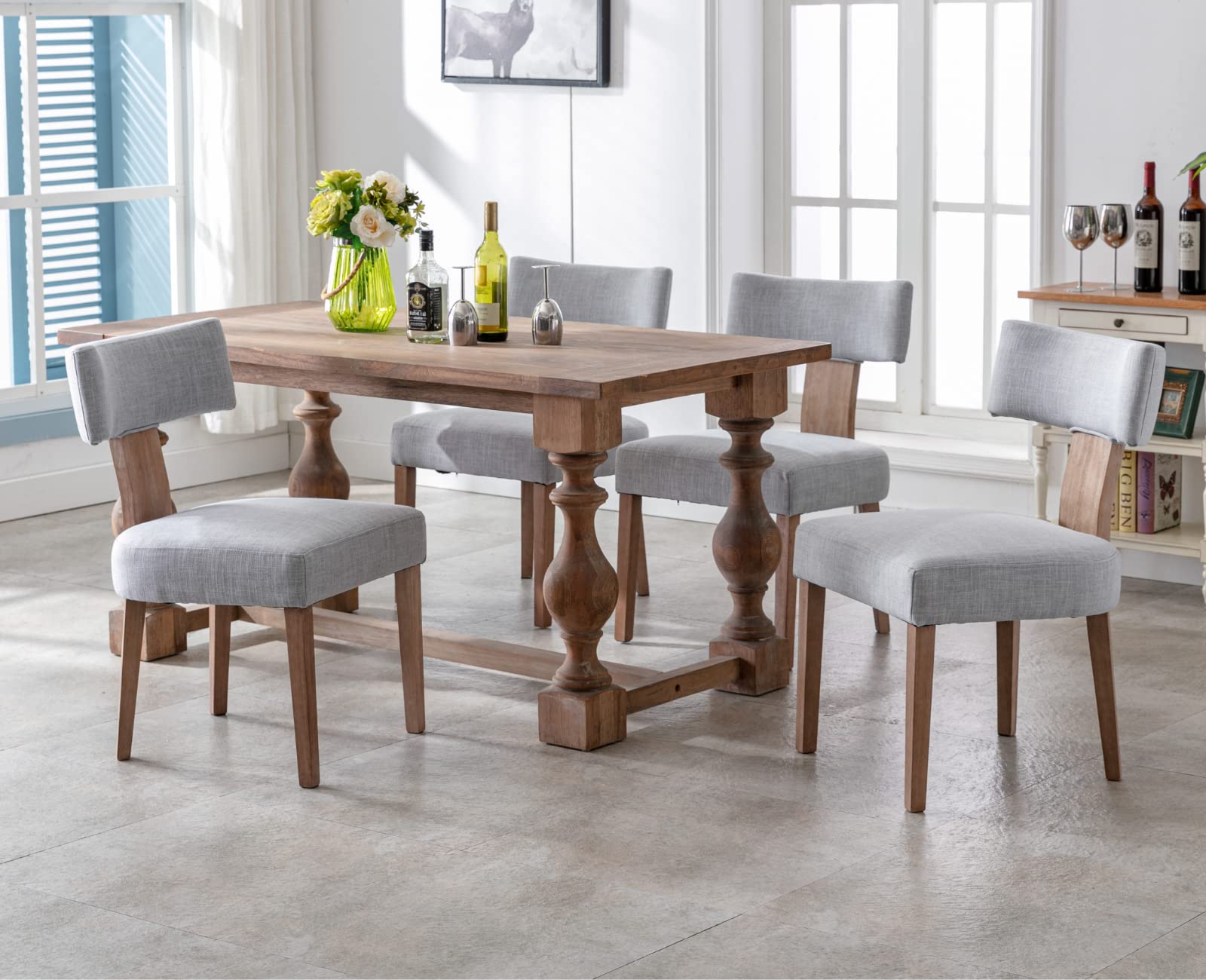 EALSON Mid Century Modern Dining Chairs Set of 2 - Linen Upholstered Kitchen Chairs with Wood Legs & Curved Back - Farmhouse Style Accent Chairs for Dining Room & Living Room - Grey | Perfect for Home Decor, Kitchen Breakfast Nook & Cozy Dining Spaces
