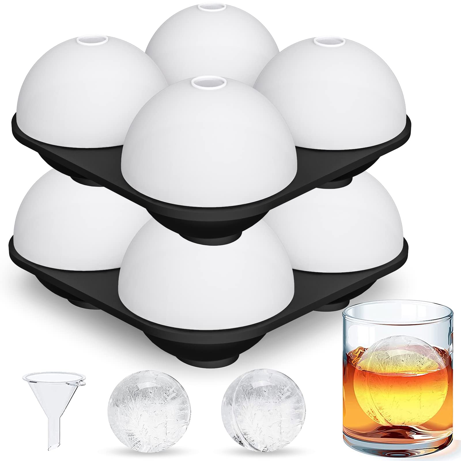 HONYAO Silicone Ice Cube Trays Set of 2 - Reusable BPA-Free Sphere Ice Ball Molds with Lids for Whiskey, Cocktails & Bourbon - Perfect for Home Bars, Parties & Gift Giving (4 x 2.5 inch)