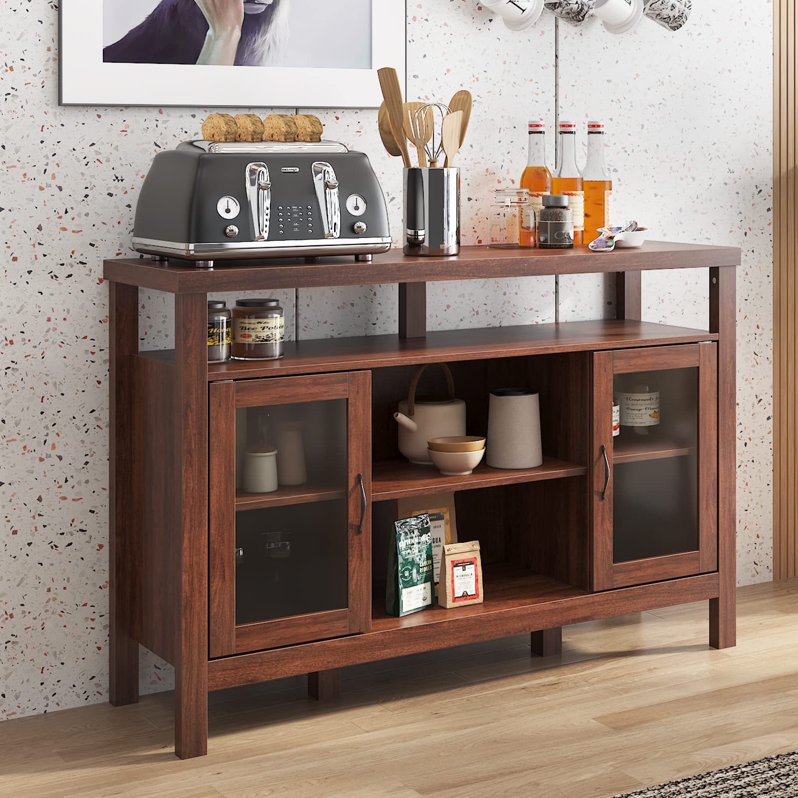 Soges 52.4 Inch Modern Sideboard Buffet Table with Adjustable Shelves & Doors - Kitchen Storage Cabinet, Coffee Bar Console, Dining Room Accent Furniture for Home Decor & Entertaining
