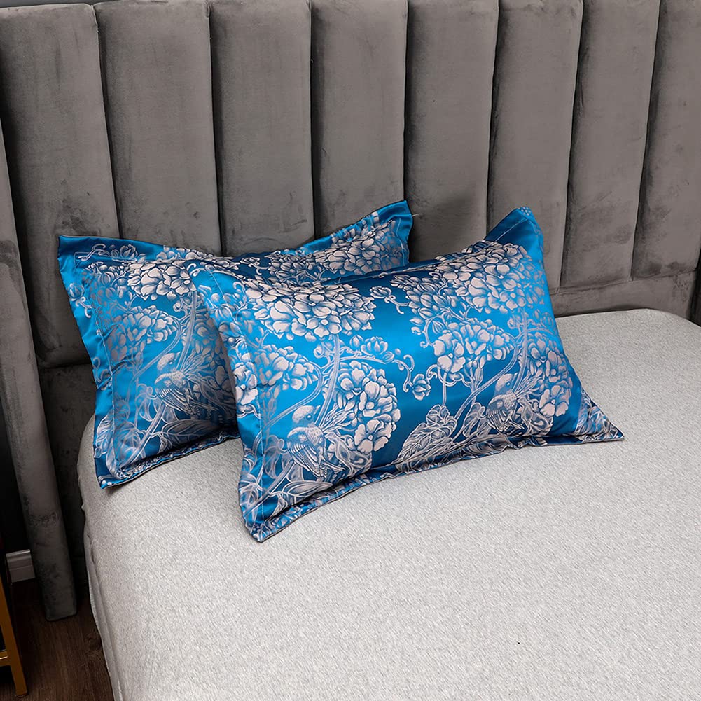 VCTOPS Luxury 3-Piece Jacquard Duvet Cover Set - King Size Soft Satin Silky Bedding Comforter Cover with Zipper Closure & Pillowcases - Blue - Perfect for Master Bedroom, Guest Room & Hotel Decor
