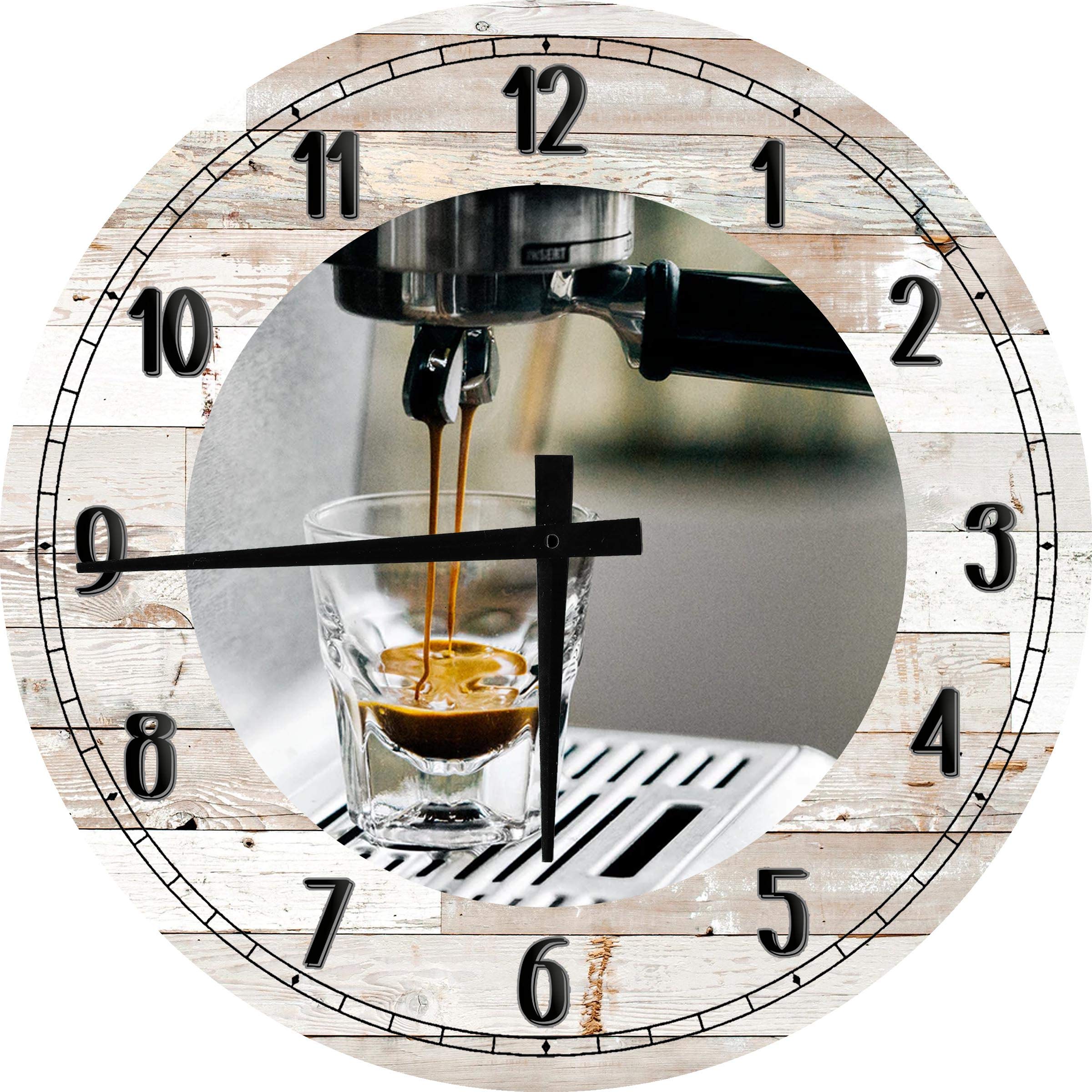 24 Inch Large Round Wall Clock - Battery Operated White Kitchen & Office Decor | Coffee & Espresso Themed Wall Art for Home, Cafe or Workspace