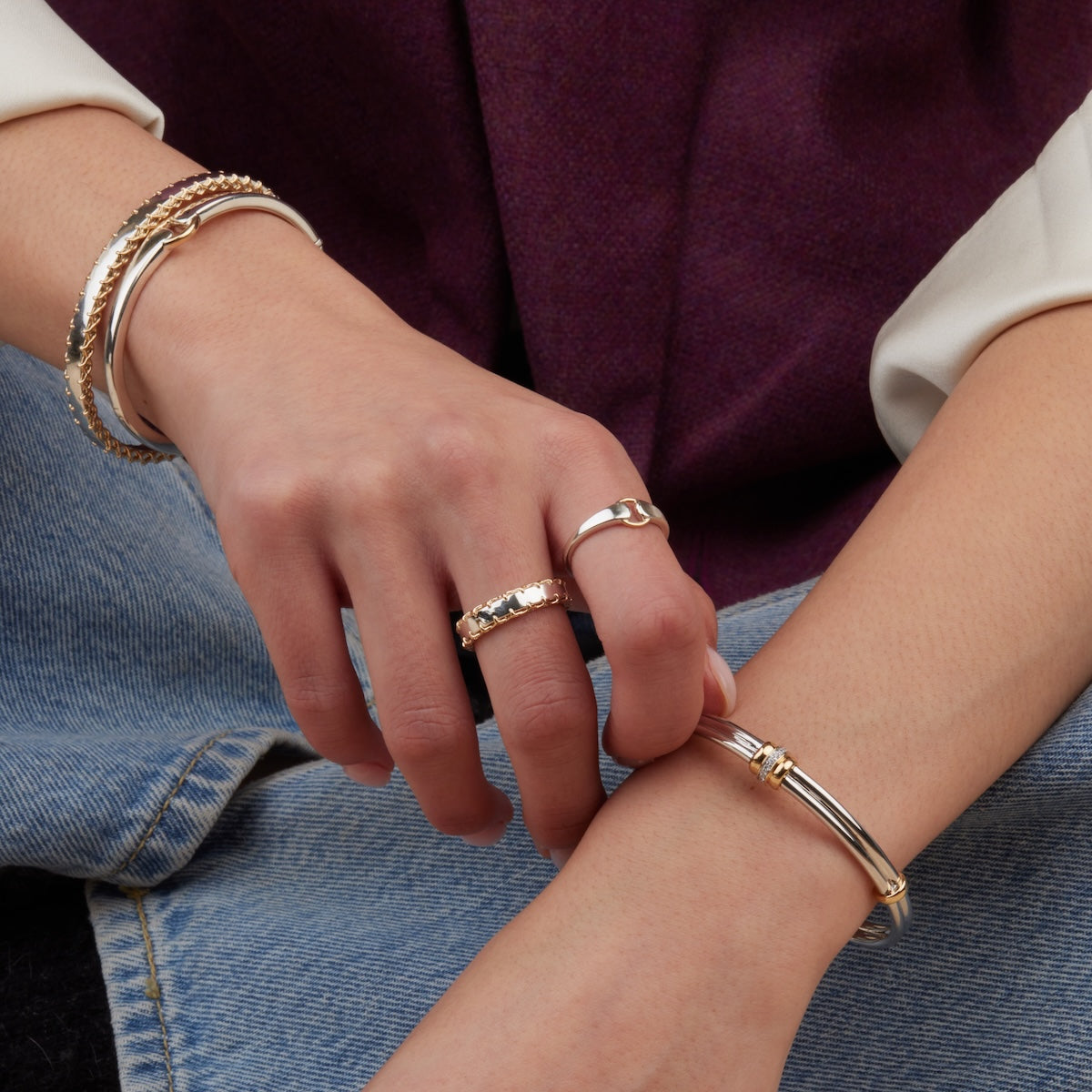 Mixed Metal Stitched Ring for Women - Boho Chic Stackable Jewelry - Perfect for Layering & Everyday Wear