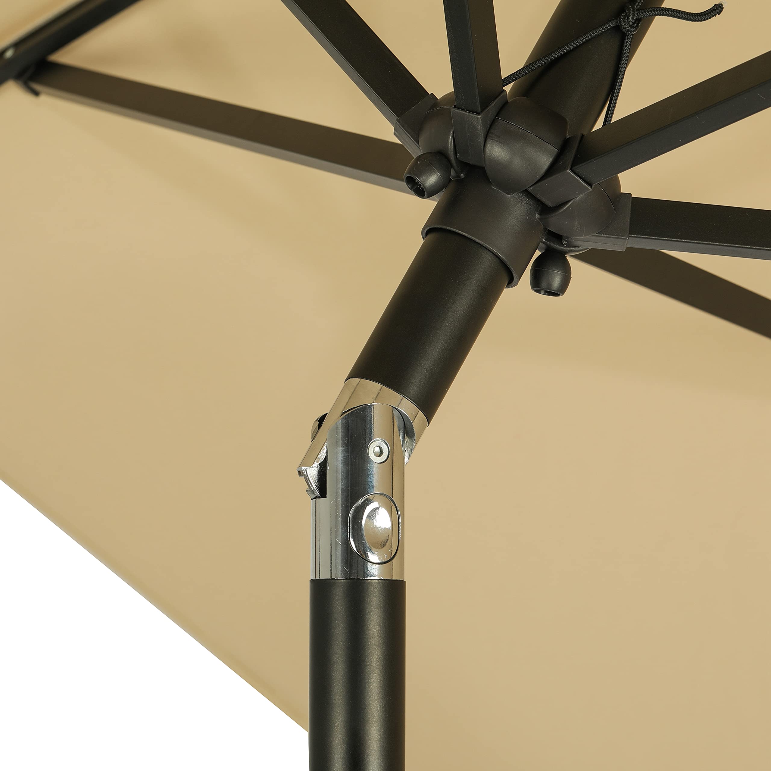 Outdoor LED Market Umbrella with 8 Bright Bulbs - 9ft Rectangle Patio Umbrella for Deck, Poolside & Backyard - Waterproof Sun Shade with Easy Crank Handle