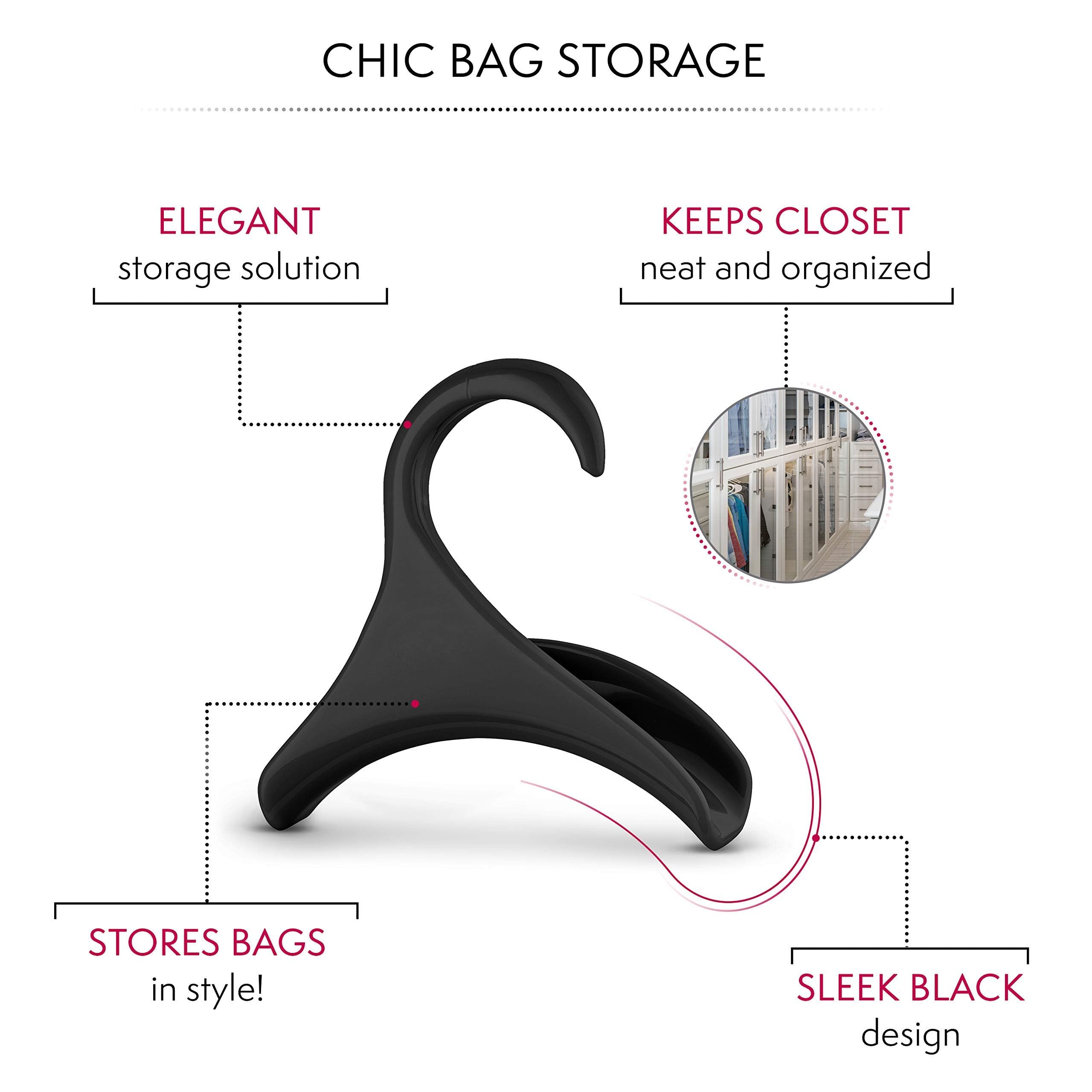 Bag-a-Vie Purse Hanger for Closet - 3 Pack Black Plastic Handbag Organizer Hooks for Hanging Bags & Purses, Protects Bag Shape & Saves Space - Perfect for Closet, Bedroom, or Entryway Organization