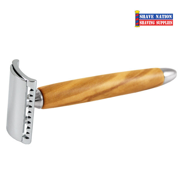 Fatip Razor Ulivo Olive Wood Closed Comb Safety Razor - Premium Shaving for Men with Classic Wood Handle, Perfect for Wet Shaving & Grooming Gifts