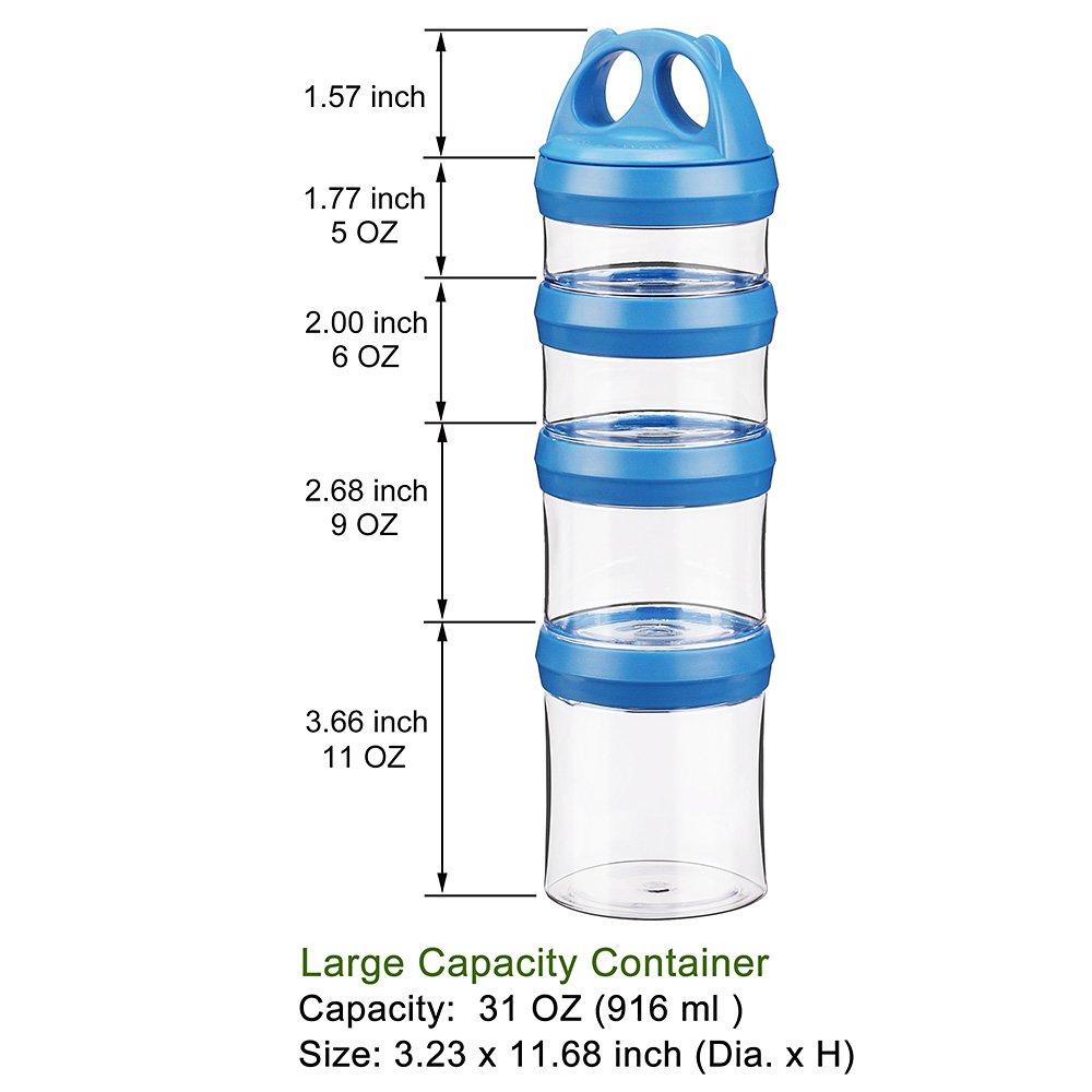 Besthouse 4-Piece Twist Lock Stackable Food Storage Containers - 31oz BPA-Free Snack Jars for Milk Powder, Protein Powder, Nuts & Travel Essentials (Blue) - Perfect for Kitchen Pantry, Baby Formula Storage & On-the-Go Snacks