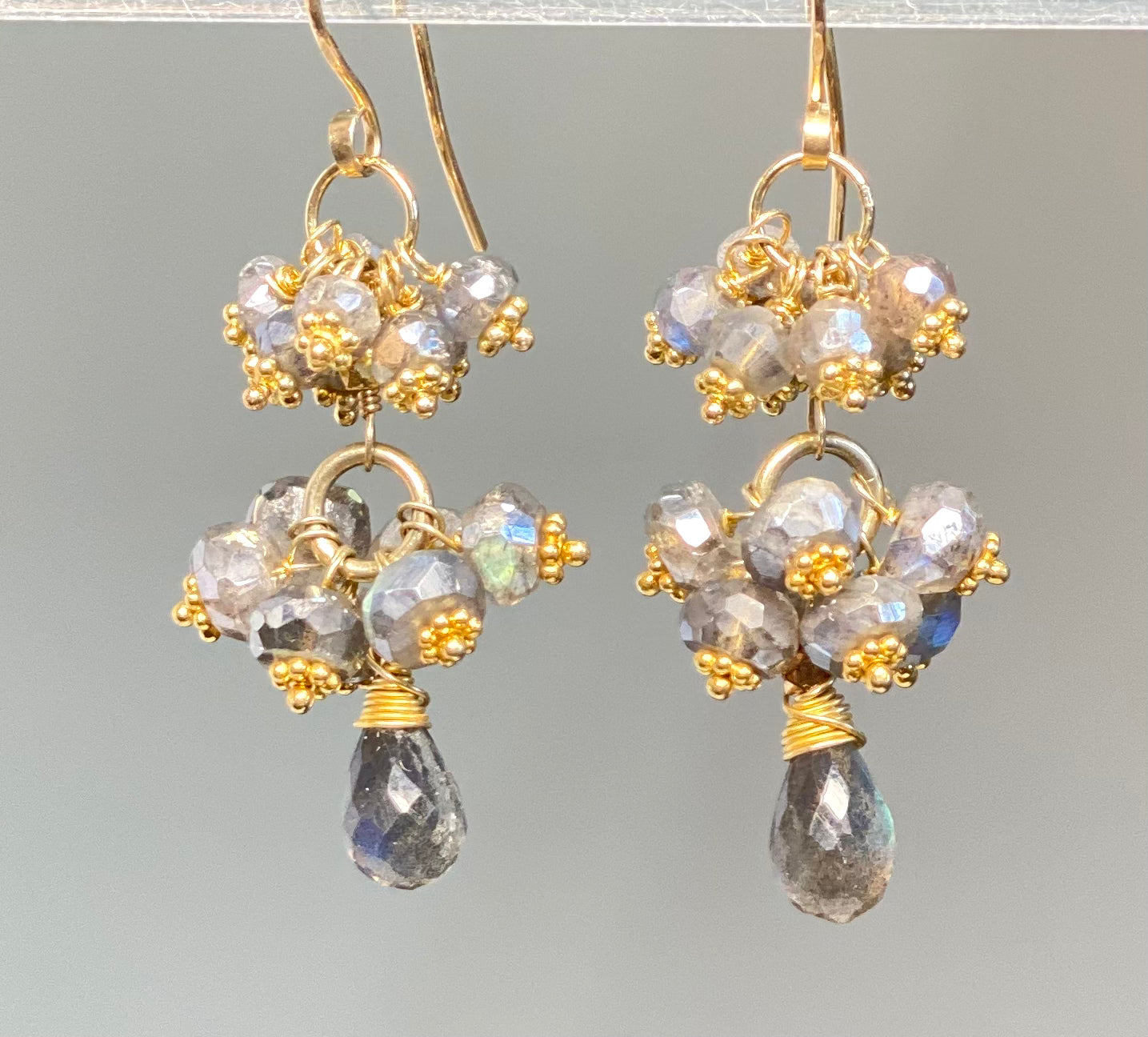 Labradorite Cluster Earrings in Gold Vermeil - Mystic Crystal Jewelry for Women, Boho Chic & Healing Stone Accessories | Perfect for Meditation, Yoga & Spiritual Gifts