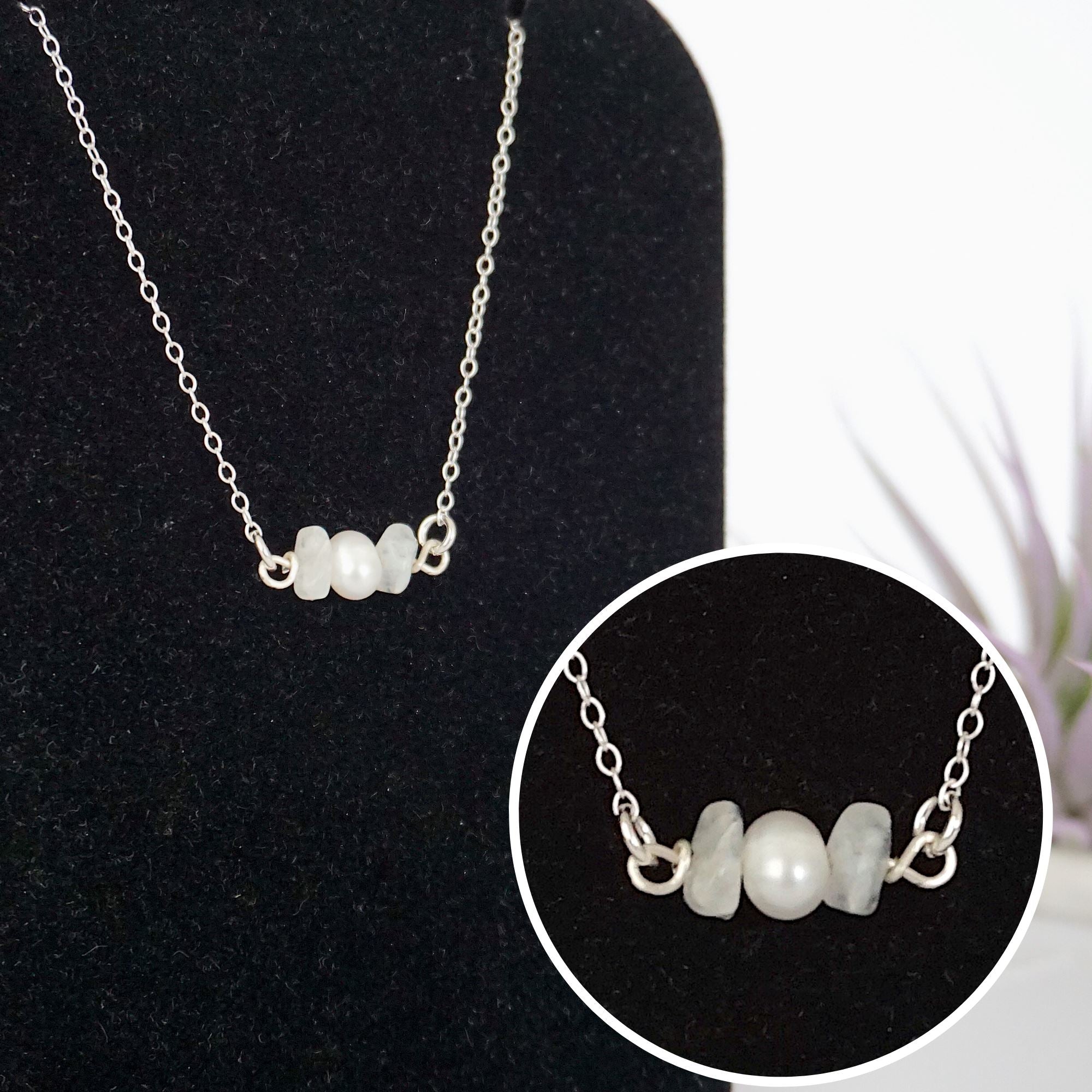 Moonstone & Pearl Charm Necklace – Elegant Boho Jewelry for Women | Perfect for Weddings, Date Nights & Gifts