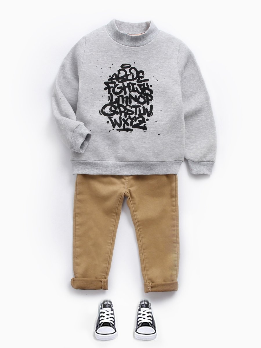 Trendy Graffiti Boys & Girls Long Sleeve Cotton Sweatshirt - Cool Patterned Pullover for Kids - Perfect for School, Playdates & Streetwear Fashion