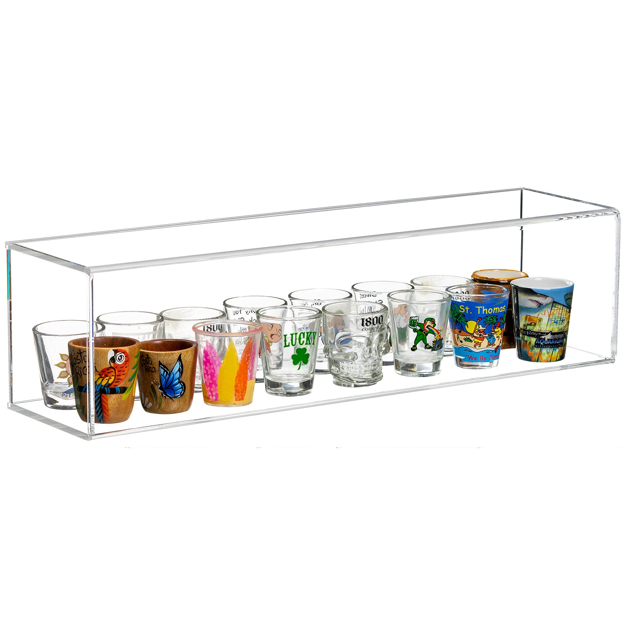 Clear Acrylic Table Top Display Case for 16 Shot Glasses - Premium Barware Organizer for Home, Restaurants & Bars (D04/A021-CB-TT)