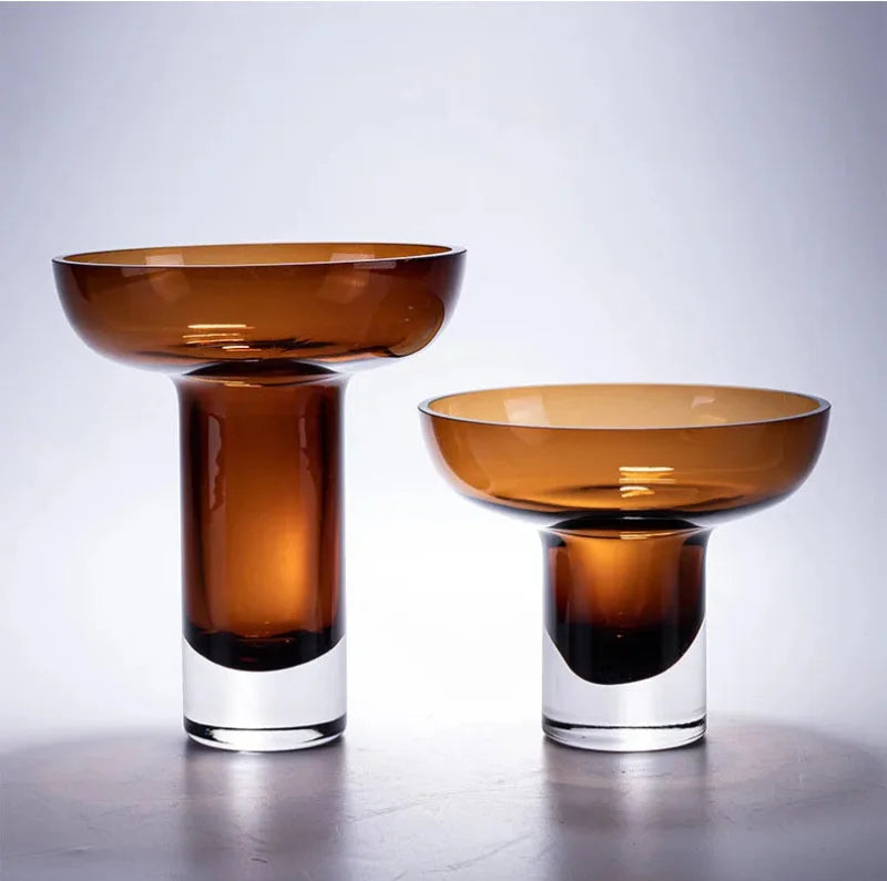 Amber Glow Pedestal Vase - Handcrafted Glass Centerpiece for Home Decor, Wedding, Dining Table & Living Room Decorations