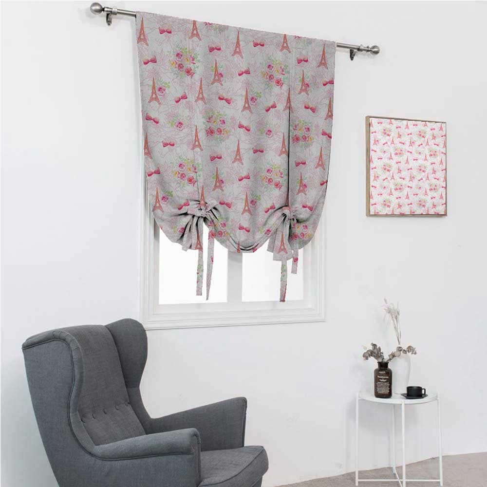 Paris-Themed Roman Window Shades - Room Darkening Curtains with Eiffel Tower & French Bouquet Bow Design, 42x72 Inches, Pale Pink/Green/White - Perfect for Bedroom, Living Room & Nursery Decor