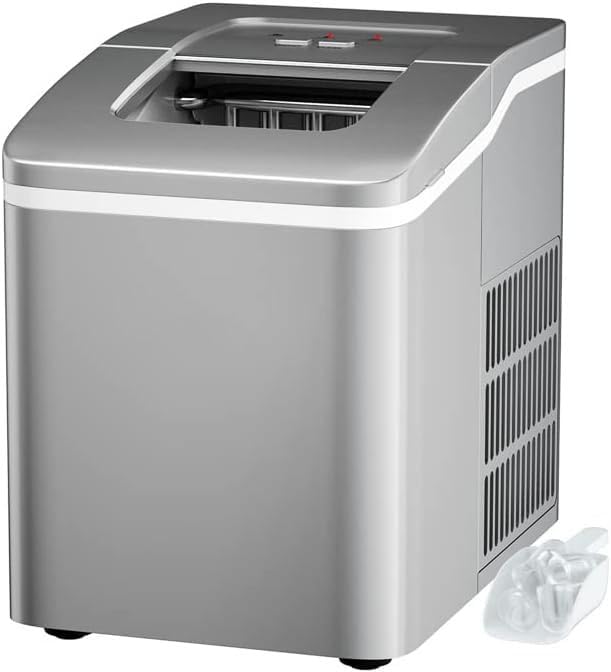 ARLIME Portable Countertop Ice Maker Machine - 26LBS/24H, Makes Bullet Ice Cubes in 8 Minutes - Includes Scoop & Basket - Perfect for Home, Office, Parties, Bars, RV Trips & Outdoor Events (Silver)