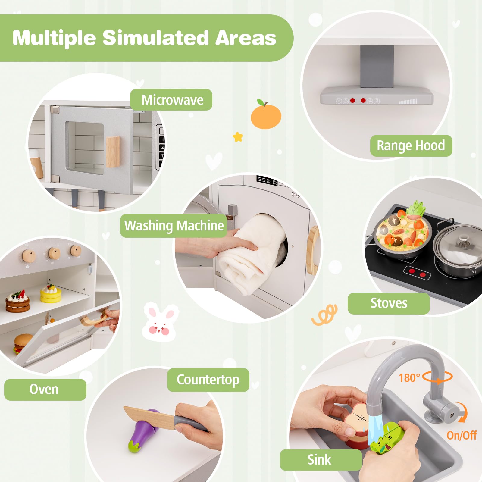 HONEY JOY Wooden Play Kitchen Set for Toddlers - Pretend Play Toy with Washing Machine, Ice Maker, Sink & Microwave - Little Chef Cooking Playset for Boys & Girls - Perfect Gift for Birthday & Christmas - Encourage Imaginative Play in Daycare or Home