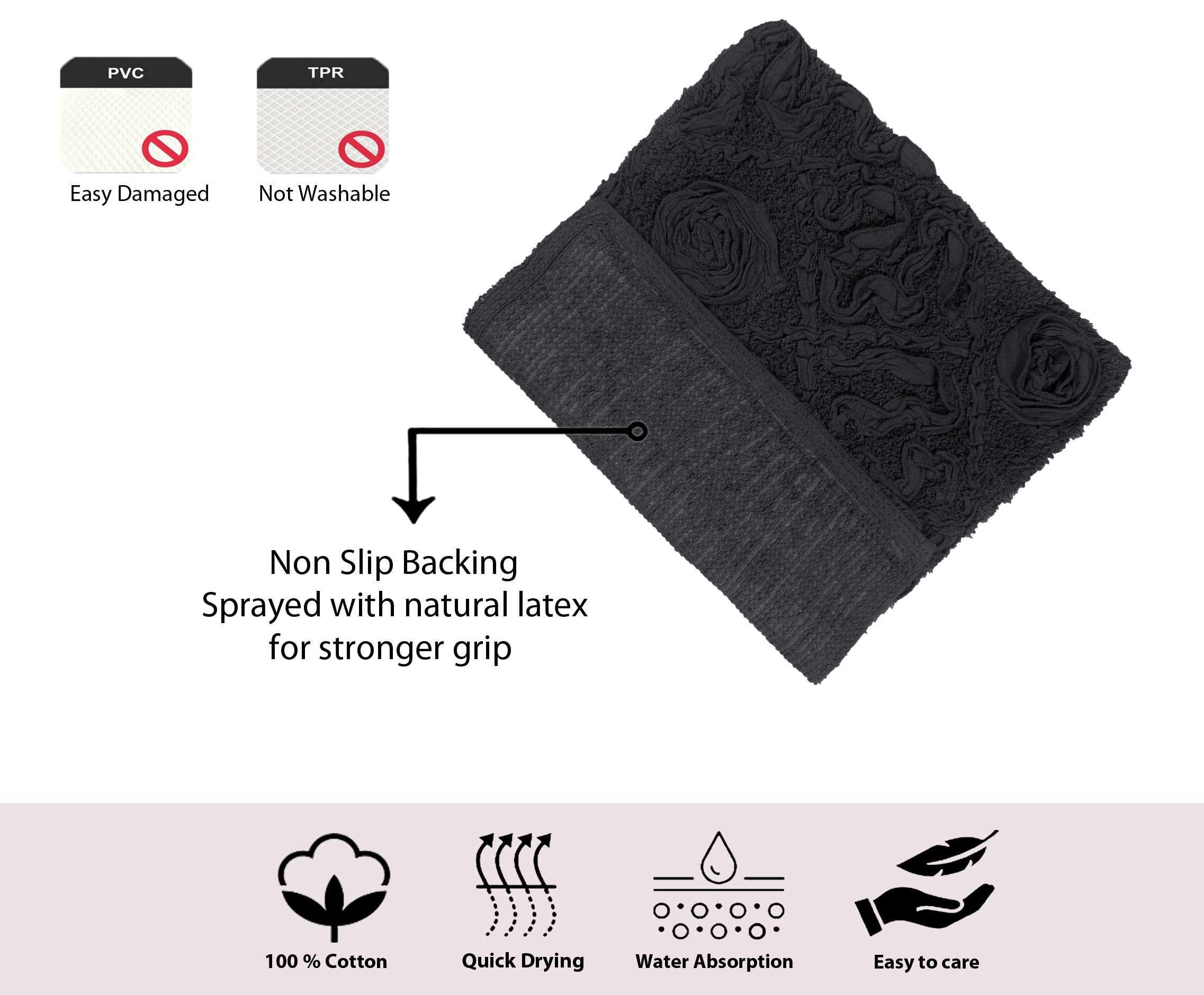 Premium 100% Cotton Bath Rug Set - Ultra Soft & Absorbent Non-Slip Bathroom Mat, Washable Kitchen Floor Mat (17