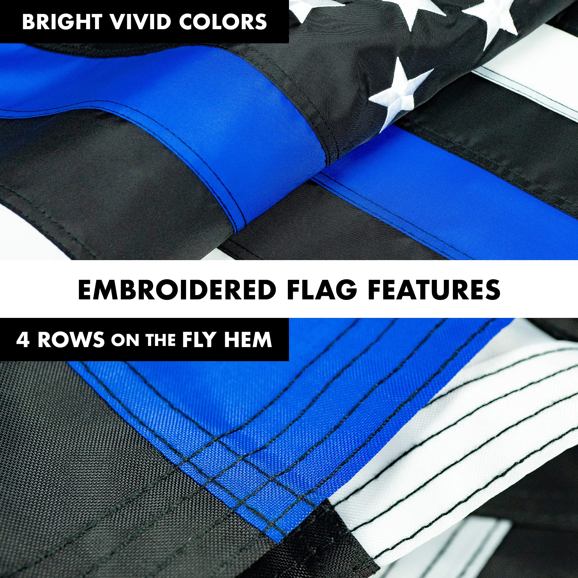 5FT Spinning Flagpole with Thin Blue Line Flag - 2x3FT Embroidered Flag & Brass Grommets - Silver Aluminum Flag Pole for Police Support, Backyard, Garden, and Patriotic Displays