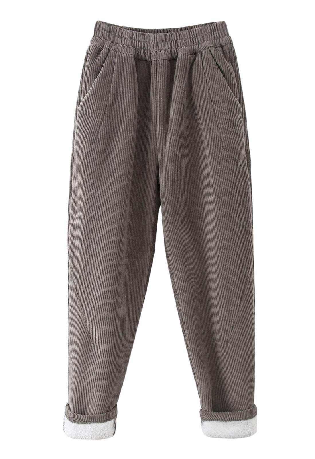Flygo Women's Casual Thick Fleece Sherpa Lined Corduroy Pants - Warm Winter Elastic Waist Sweatpants for Lounge, Outdoor & Travel Comfort