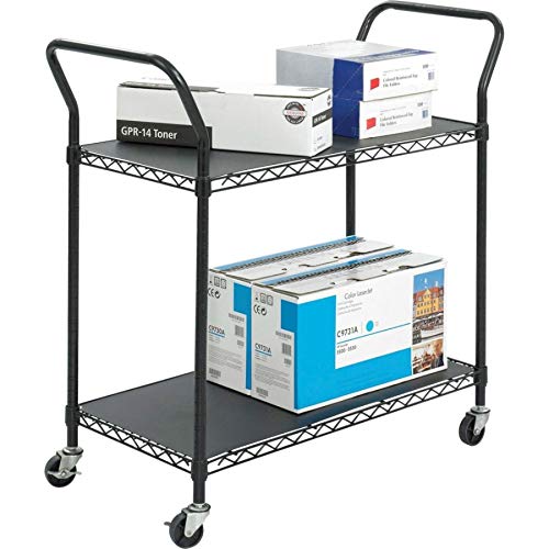 Safco 5337BL Heavy Duty Wire Utility Cart with 2 Shelves - 400 lb Capacity, Black - Perfect for Warehouse, Office, and Home Storage Organization