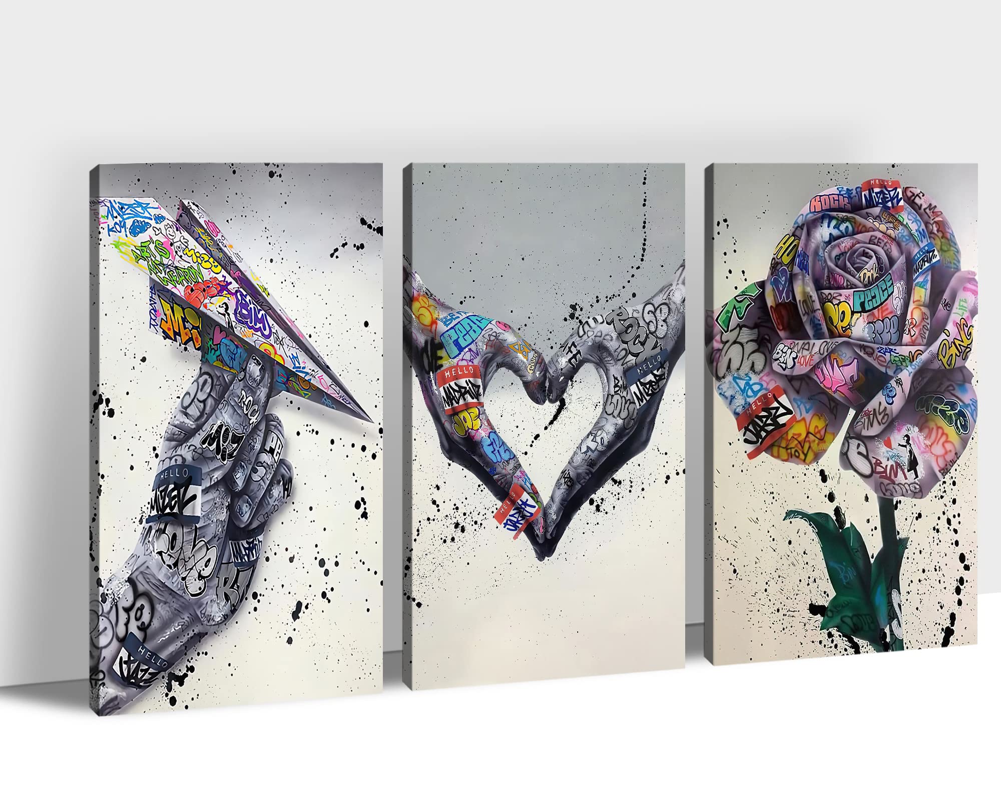 3-Piece Graffiti Wall Art Canvas Prints - Urban Street Art Multi Panel Decor for Bedroom, Man Cave & Living Room - Ready to Hang 24x36 Inch Framed Pop Art (Perfect for Teen Boys Room, Office & Game Room)