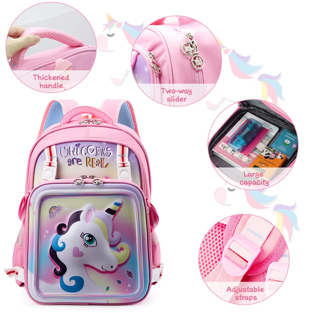 Venzina® 2 in 1 Unicorn Backpack & Messenger Bag - 16 Inch Cute Cartoon School Backpack for Girls, Kids Gift, Primary School Essentials (Pink) - Perfect for School, Travel & Daily Use
